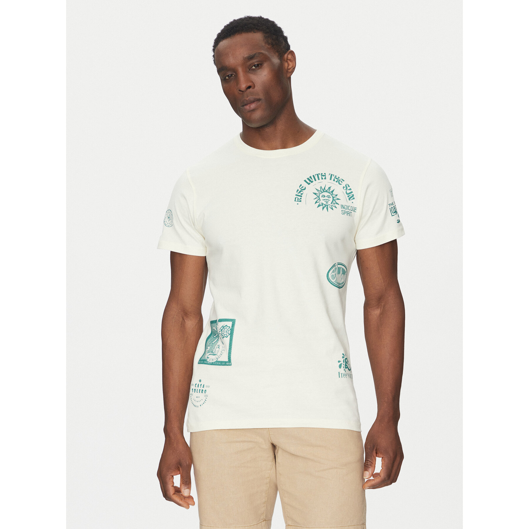 INDICODE T-Shirt Inflorallo 41-137 Écru Regular Fit