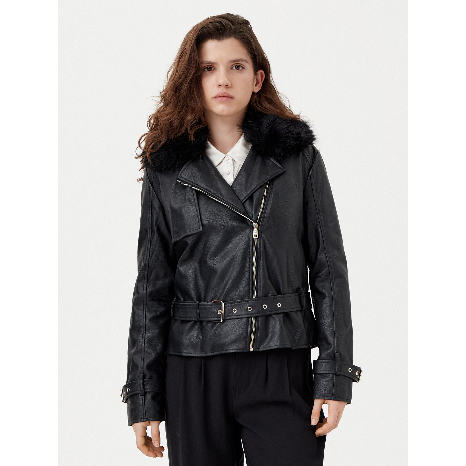 Motivi Kurtka z imitacji skóry R396Q000922N Czarny Slim Fit