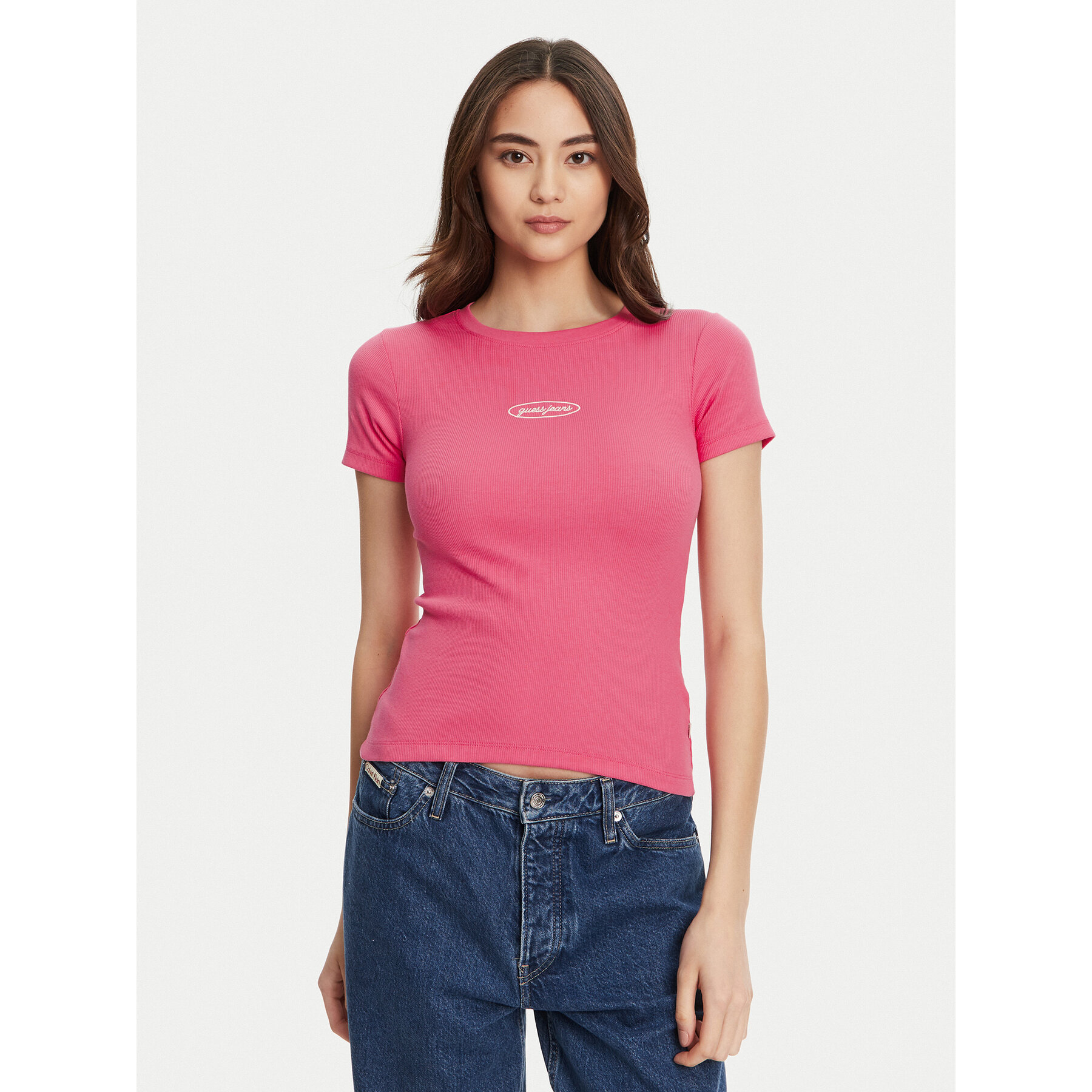 Guess Jeans T-Shirt W5YP37 KA0H1 Różowy Slim Fit