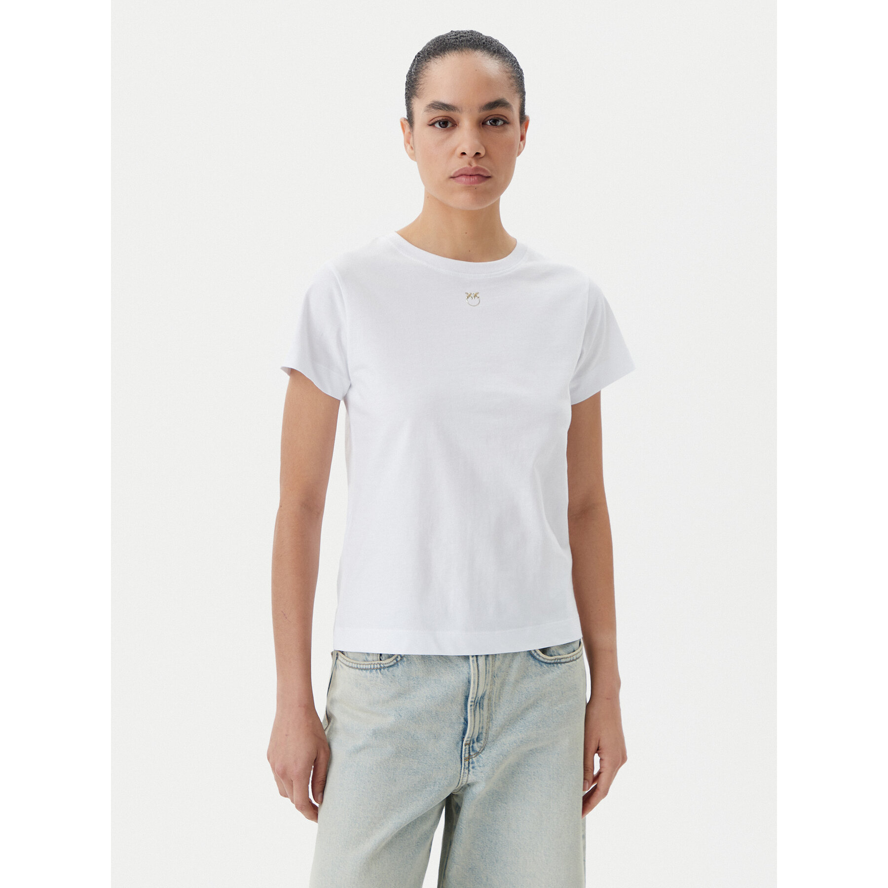 PINKO T-Shirt Bussolotto 100373 A2OG Biały Regular Fit