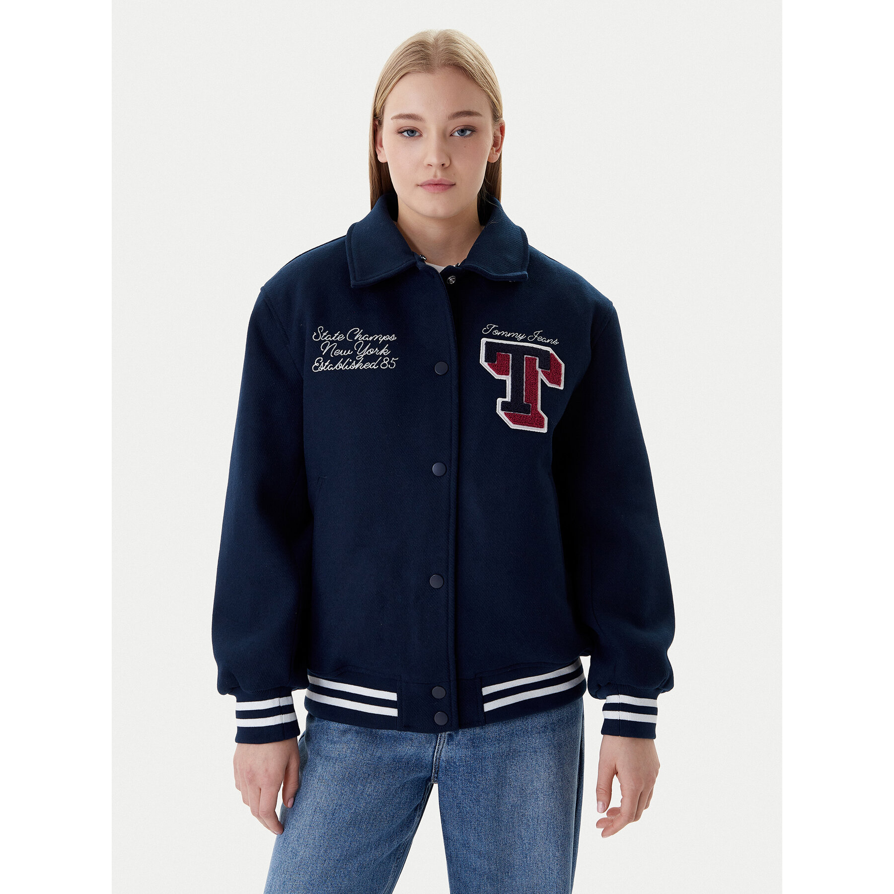 Tommy Jeans Kurtka bomber Varsity DW0DW22051 Granatowy Relaxed Fit