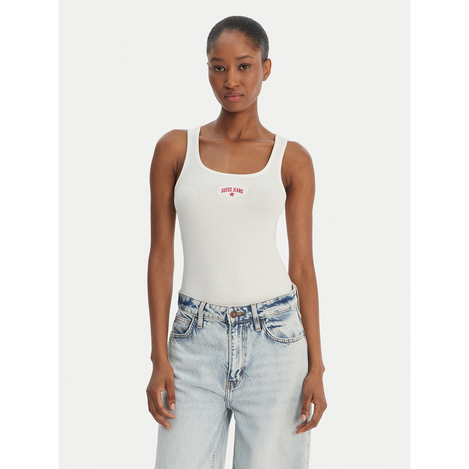 Guess Jeans Top W6GPZ2 KA0H1 Biały Slim Fit