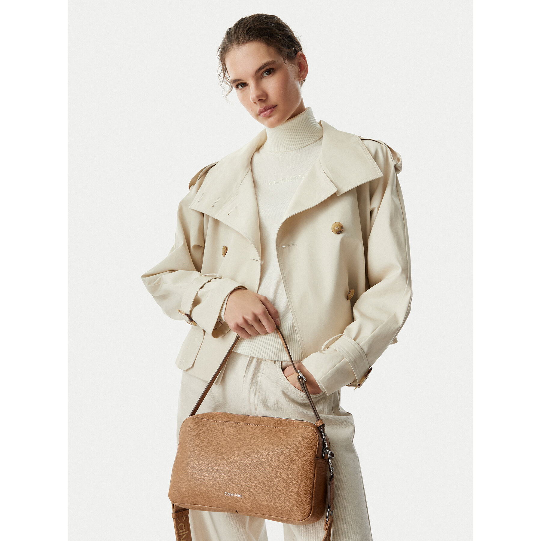 Calvin Klein Torebka Webbing 2X Strap Lg Camera Bag LV04F3642G Beżowy