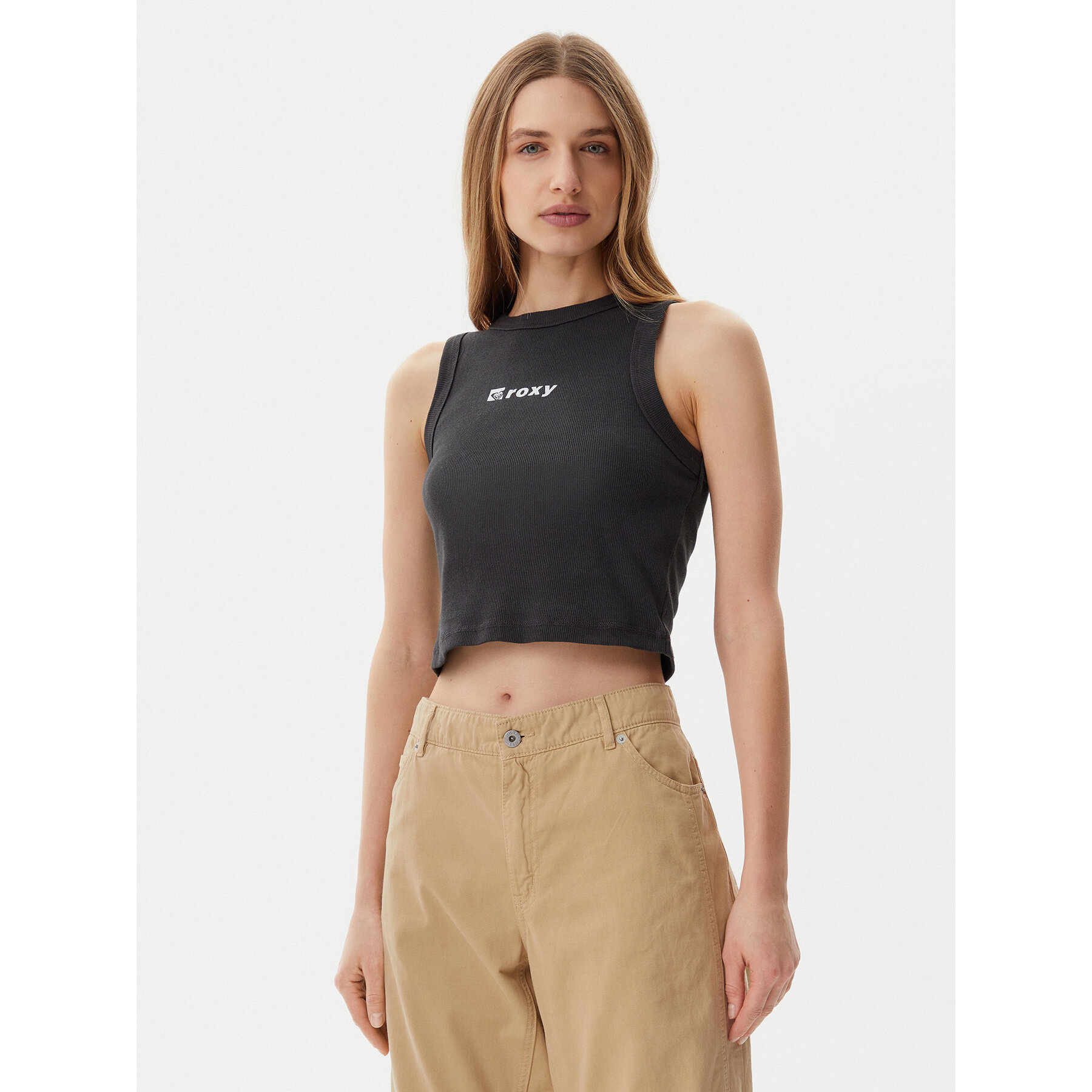 Roxy Top ERJKT04261 Szary Slim Fit