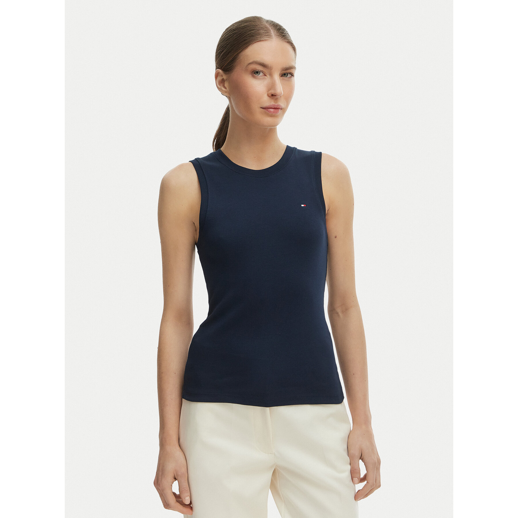 Tommy Hilfiger Top WW0WW47806 Granatowy Slim Fit