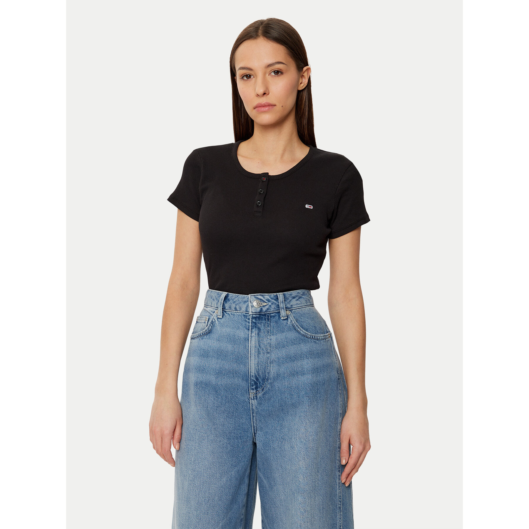 Tommy Jeans T-Shirt DW0DW19502 Czarny Slim Fit