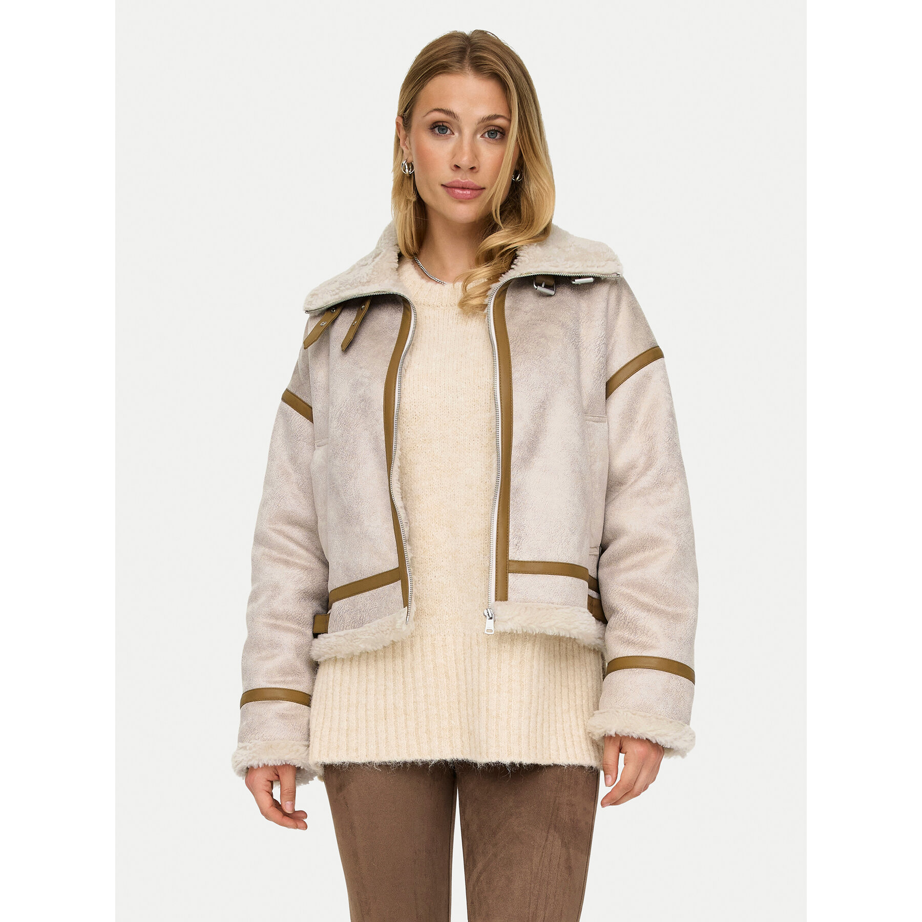 ONLY Kożuch Ylva 15322042 Beżowy Regular Fit