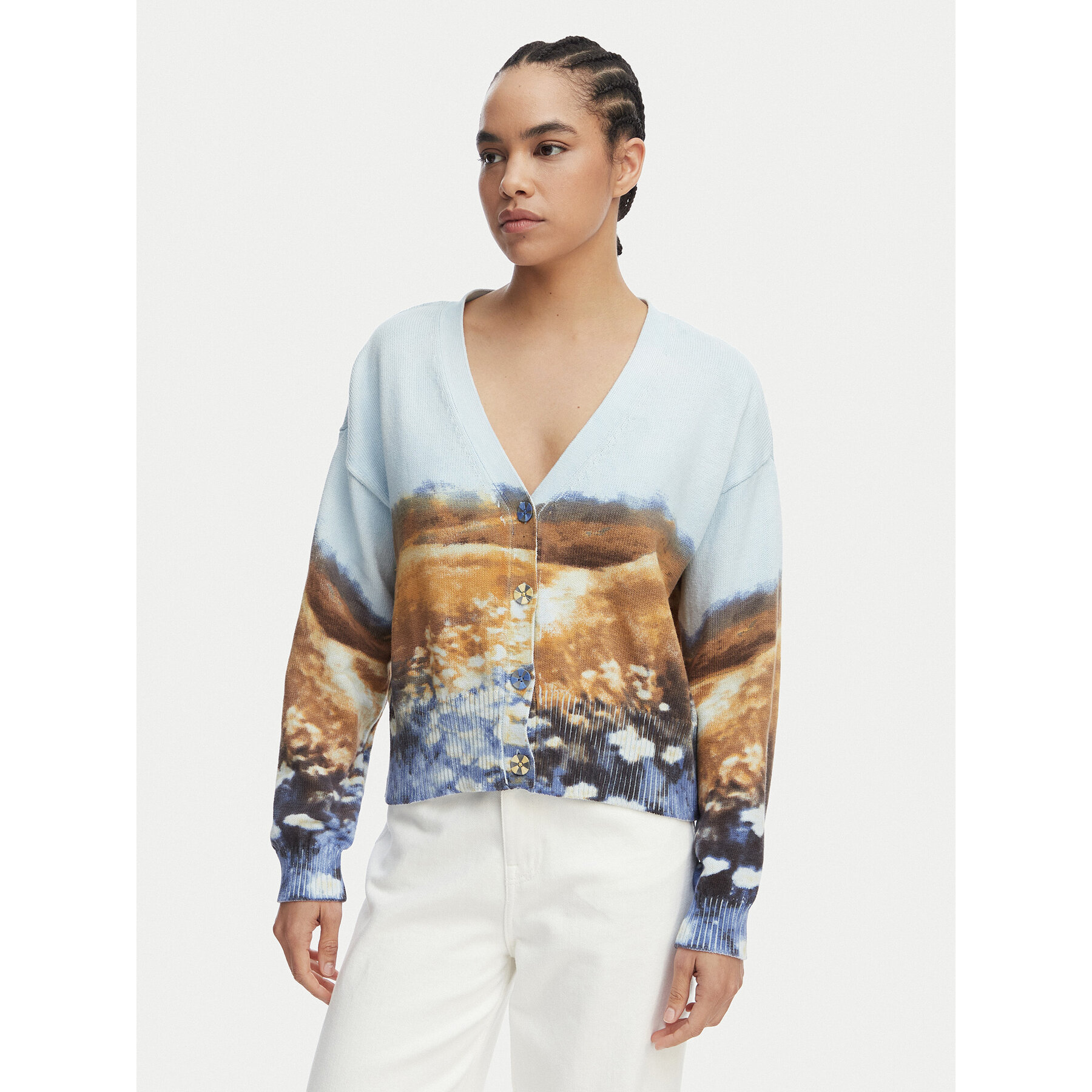 Desigual Kardigan Sun 26SWJF18 Niebieski jasny Regular Fit