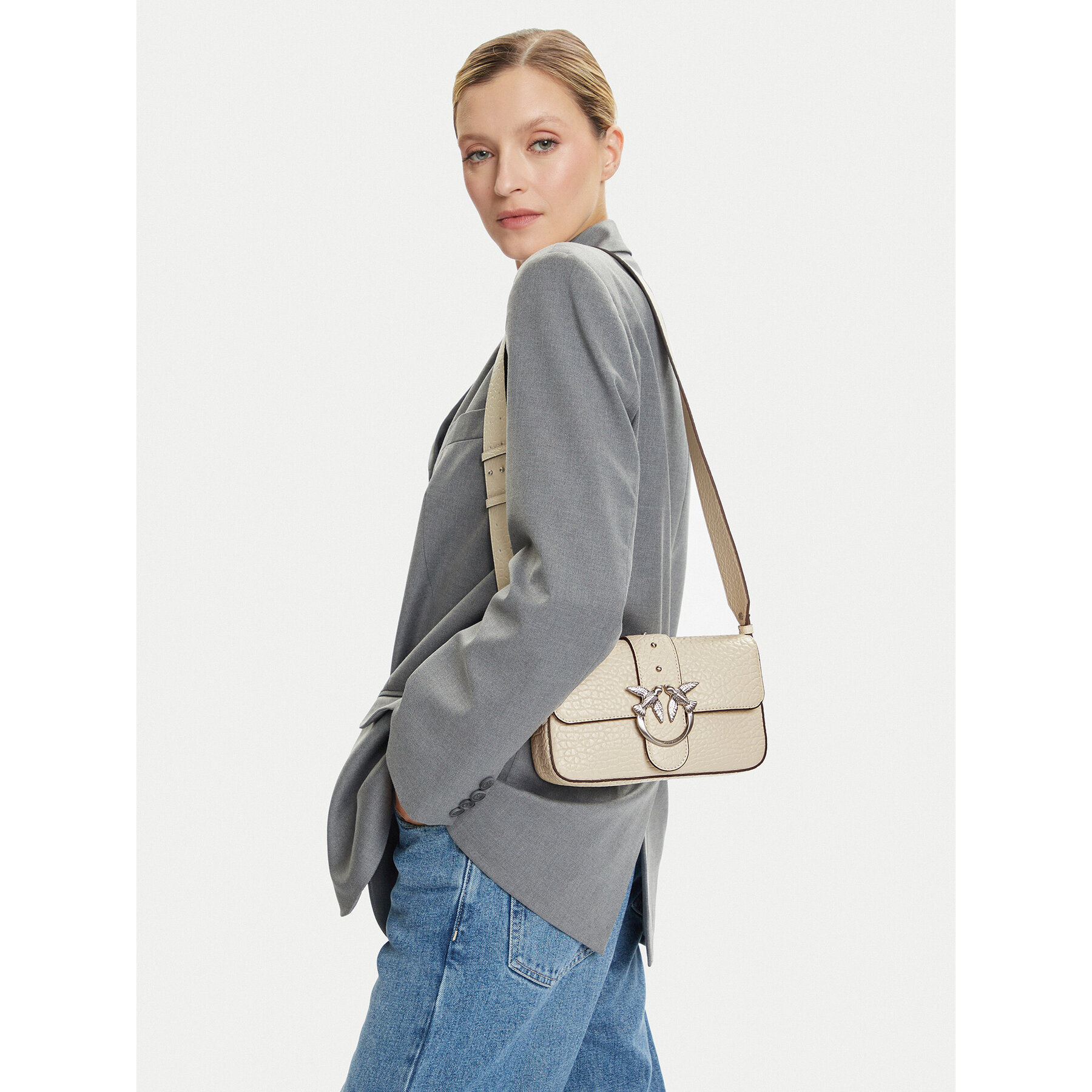 PINKO Torebka Love One Mini Slouchy Fl Al 25-26 PLTT 104340 A2JU Écru