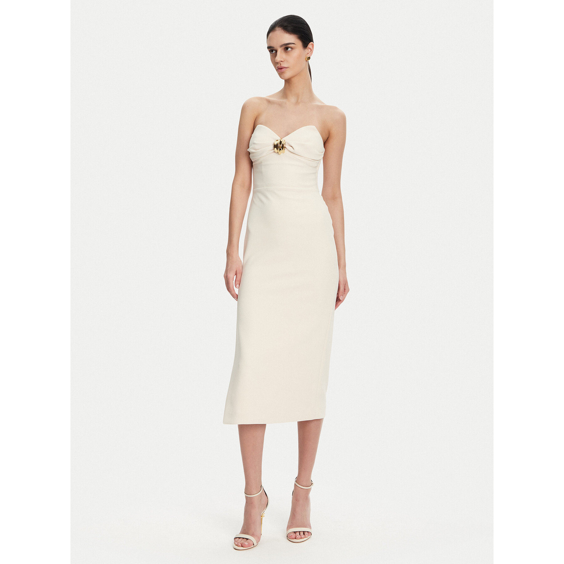 Elisabetta Franchi Sukienka koktajlowa AB-769-51E2 Écru Regular Fit