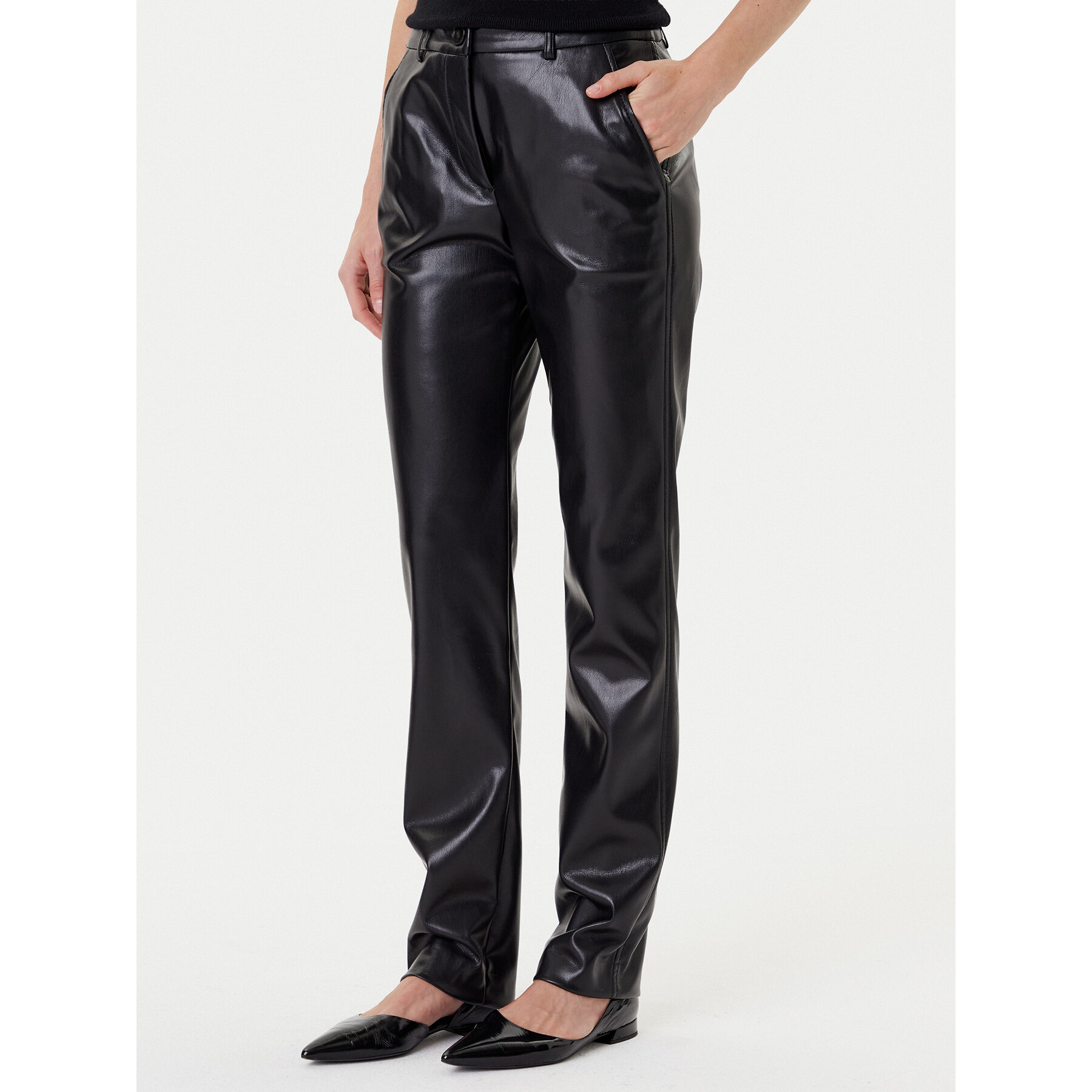 Marella Spodnie z imitacji skóry Teodora 2523786011 Czarny Slim Fit