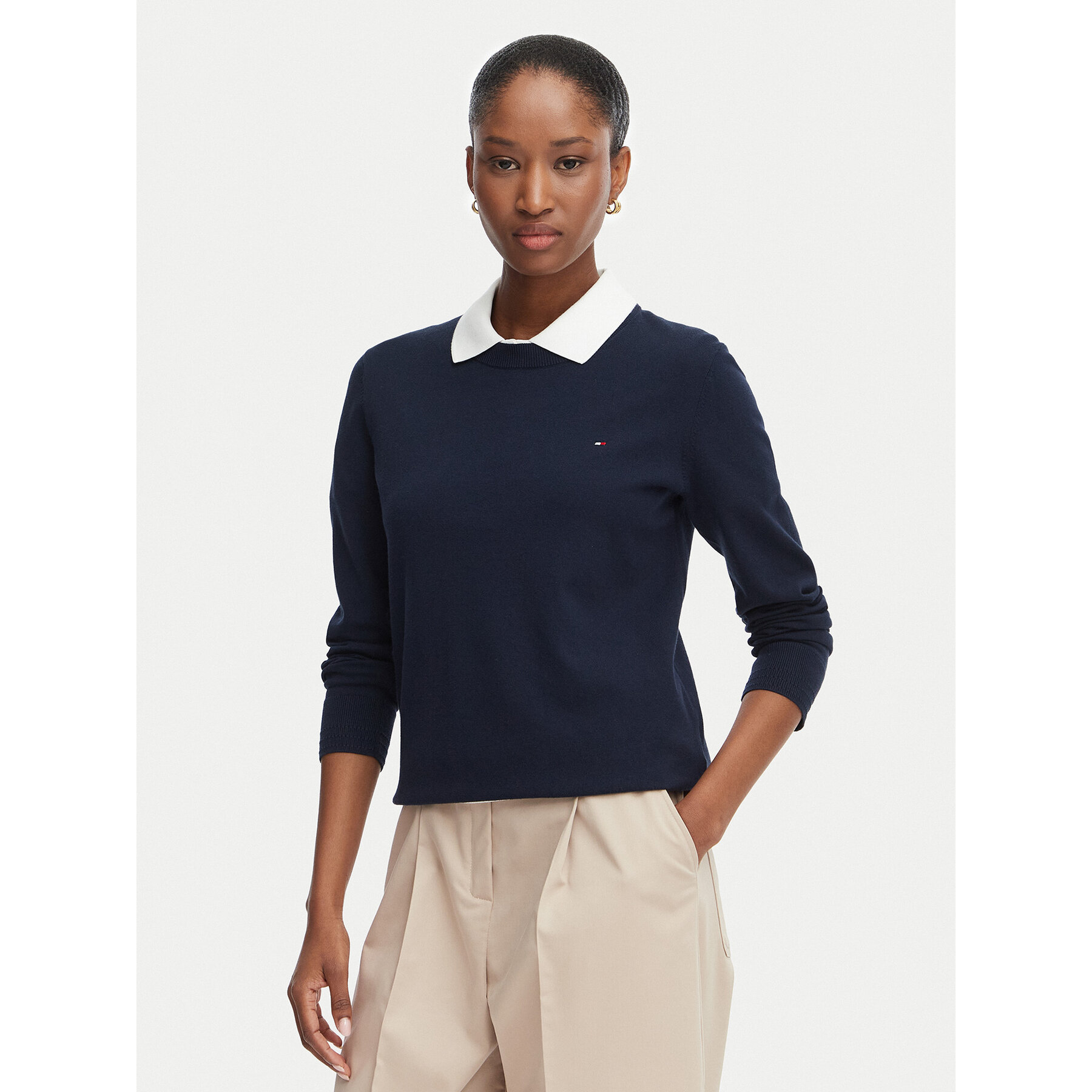 Tommy Hilfiger Sweter Cable Fine WW0WW44984 Granatowy Regular Fit