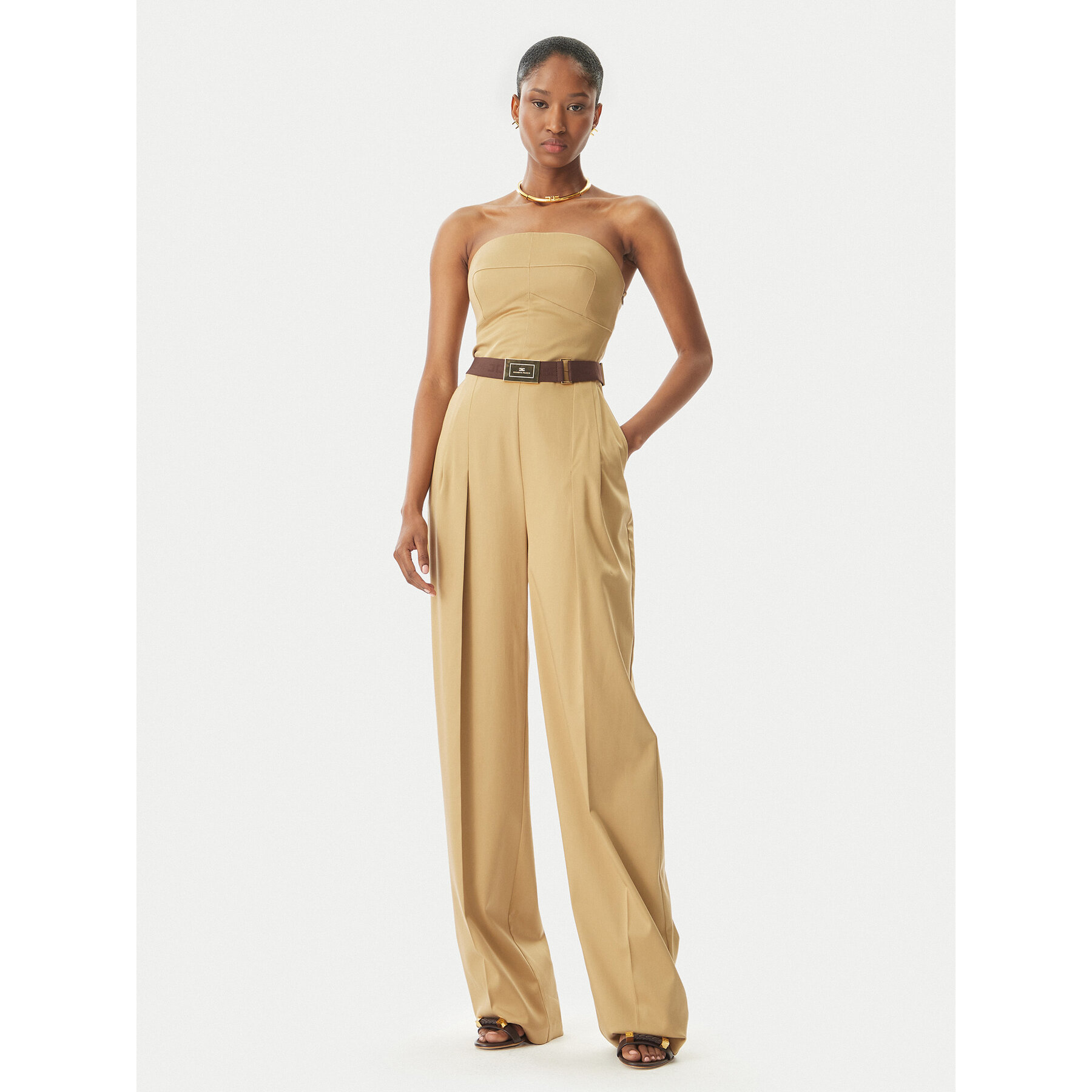 Elisabetta Franchi Kombinezon TU05152E2 032 Beżowy Regular Fit