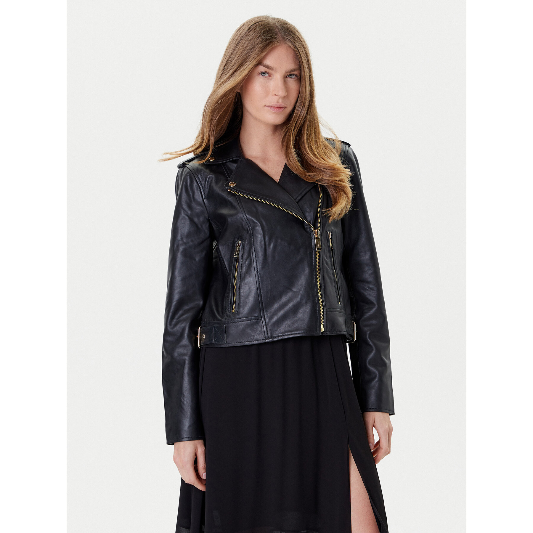 MICHAEL Michael Kors Kurtka skórzana MT520IE8RK Czarny Regular Fit