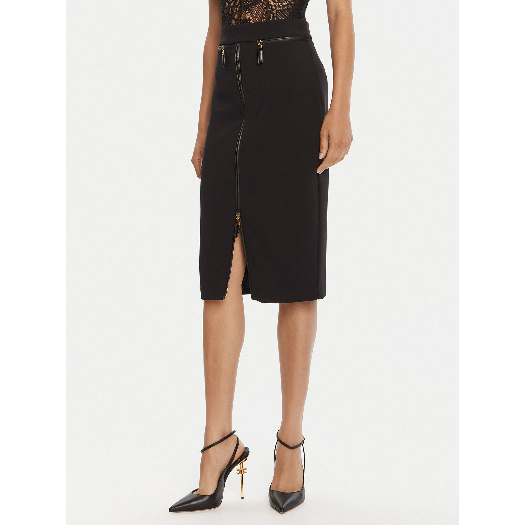 Elisabetta Franchi Spódnica ołówkowa GO-134-56E2-V390 Czarny Regular Fit