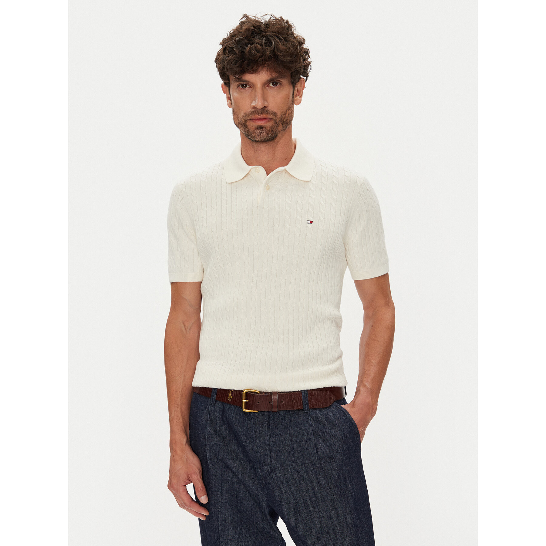 Tommy Hilfiger Polo MW0MW40701 Beżowy Regular Fit