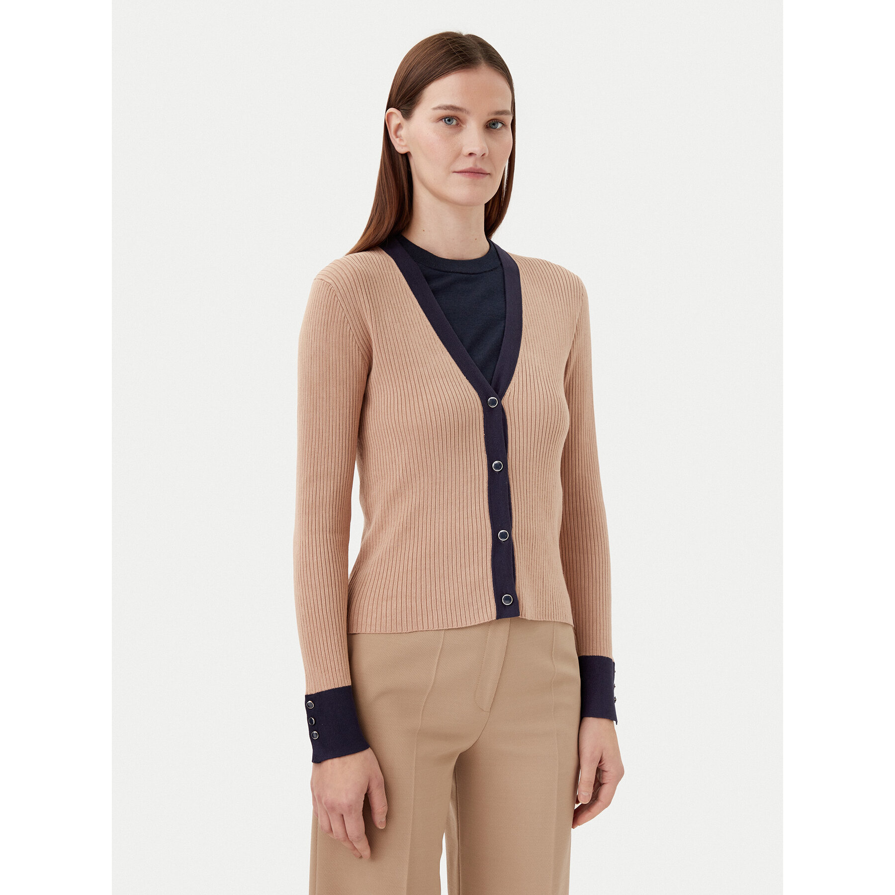 Motivi Kardigan M4376000732N Beżowy Slim Fit