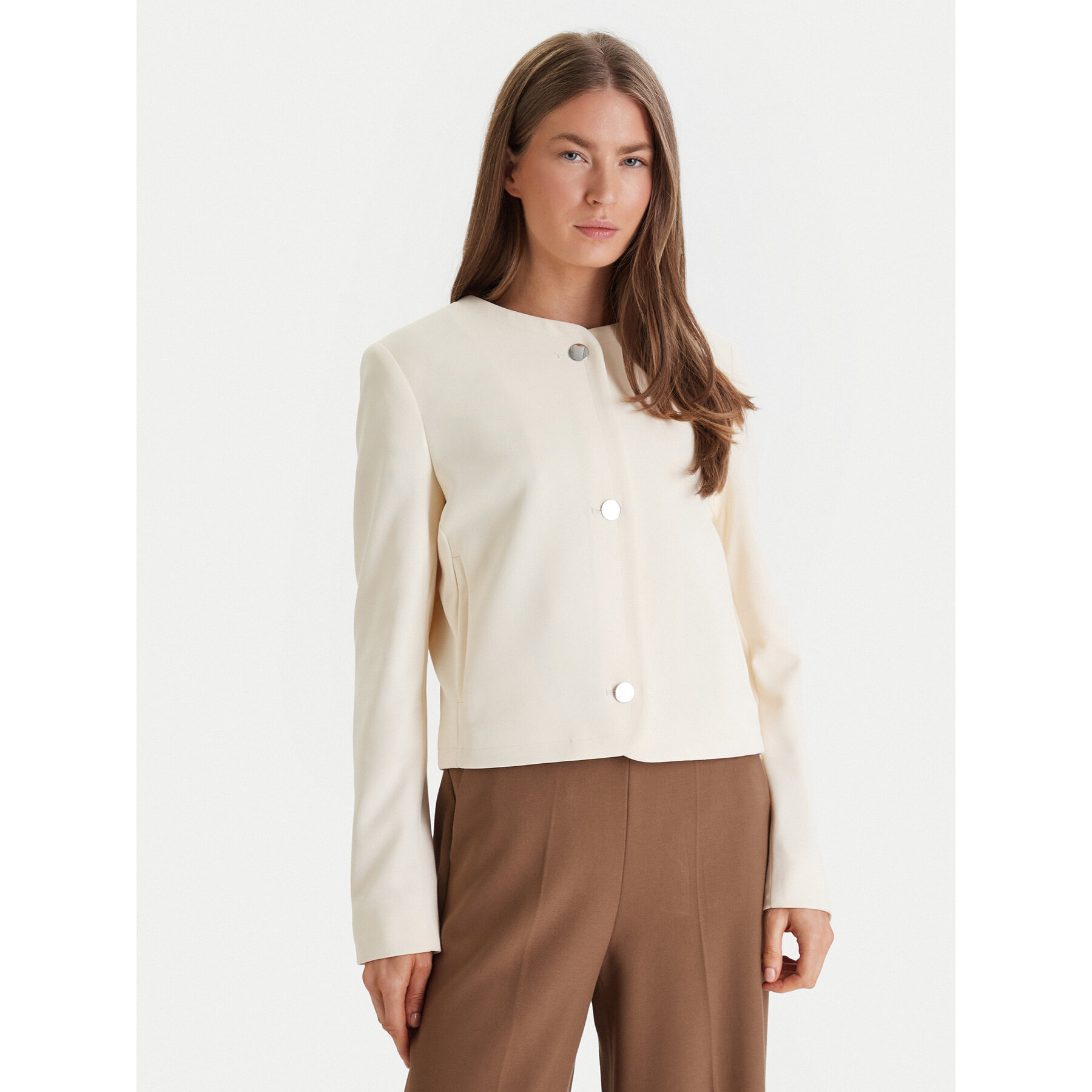 Calvin Klein Marynarka Lux Crepe Lady LV044F418G Żółty Regular Fit