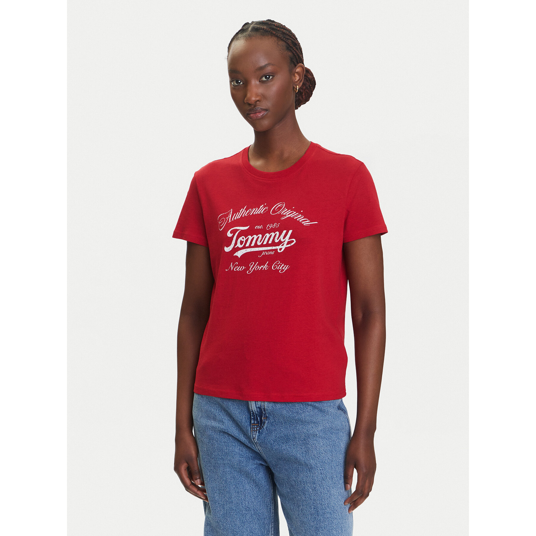 Tommy Jeans T-Shirt Essential DW0DW21404 Czerwony Regular Fit