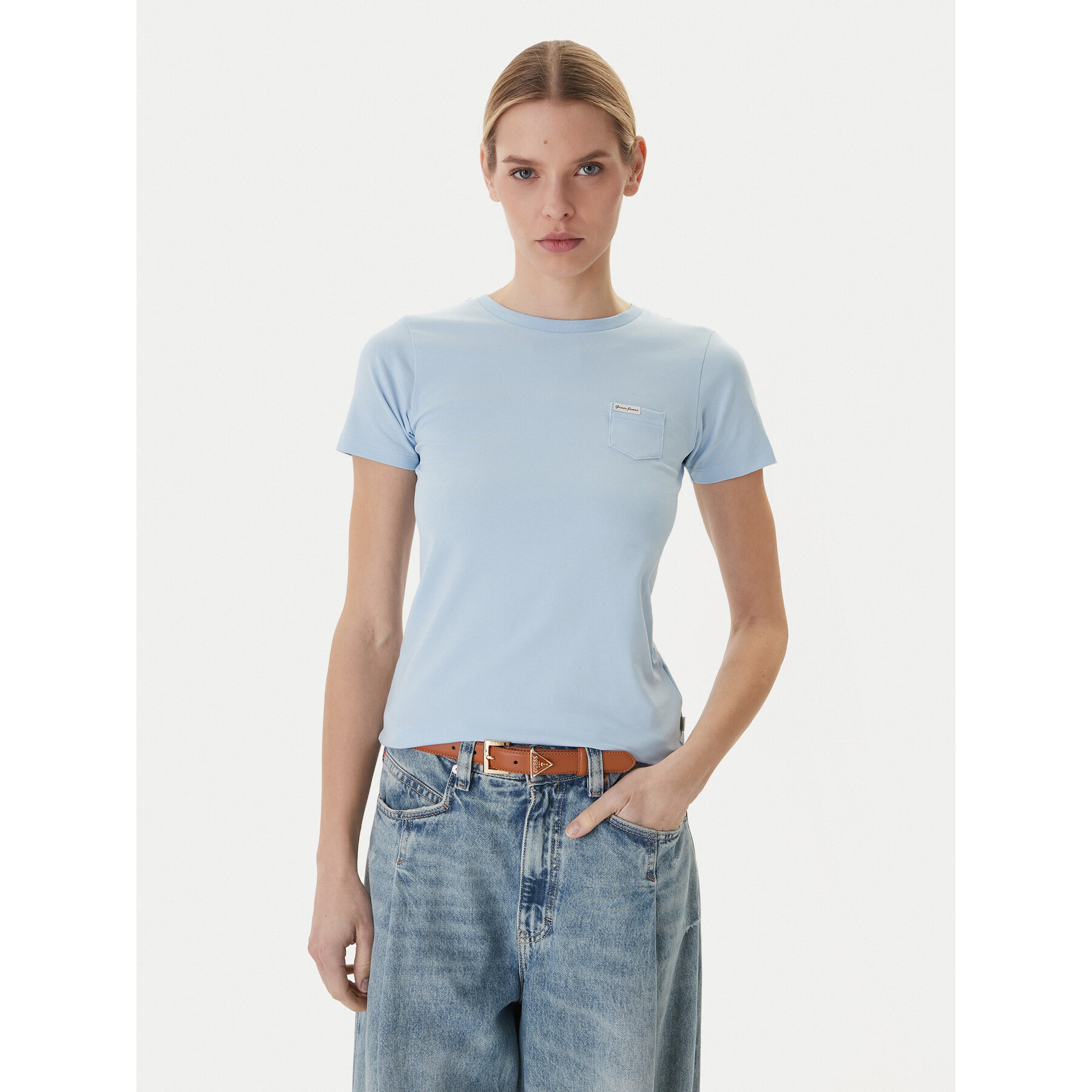 Guess T-Shirt W5RI52 J1314 Błękitny Regular Fit