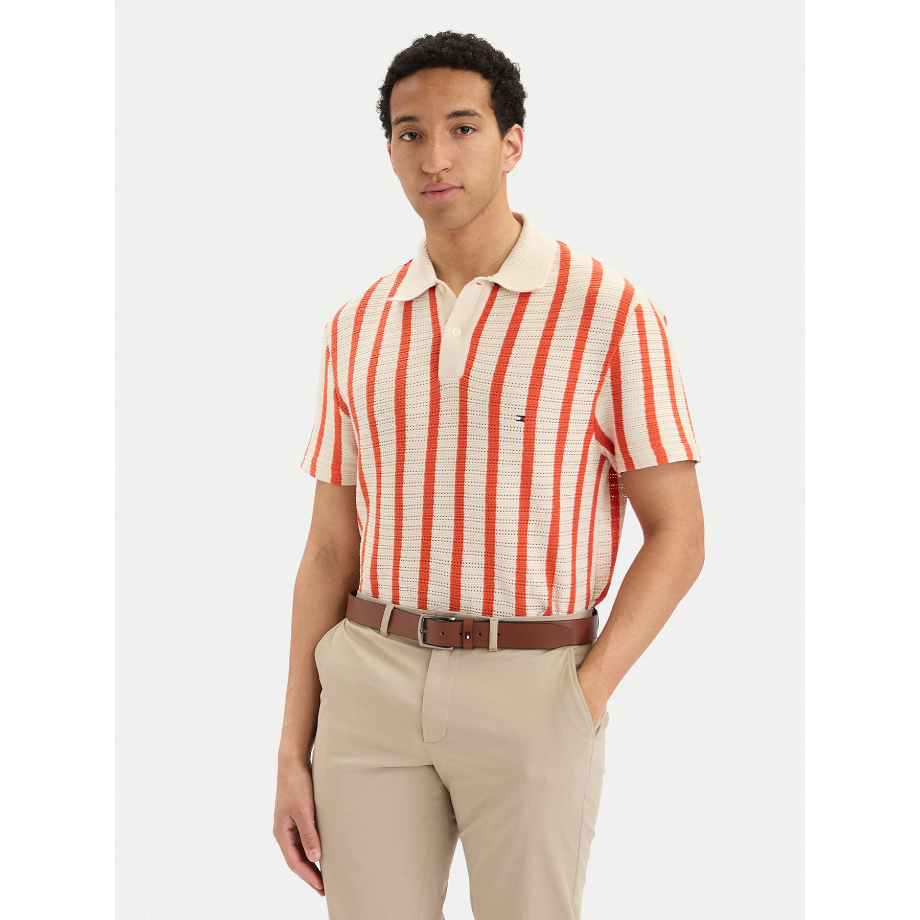 Tommy Hilfiger Polo MW0MW42770 Kremowy Regular Fit