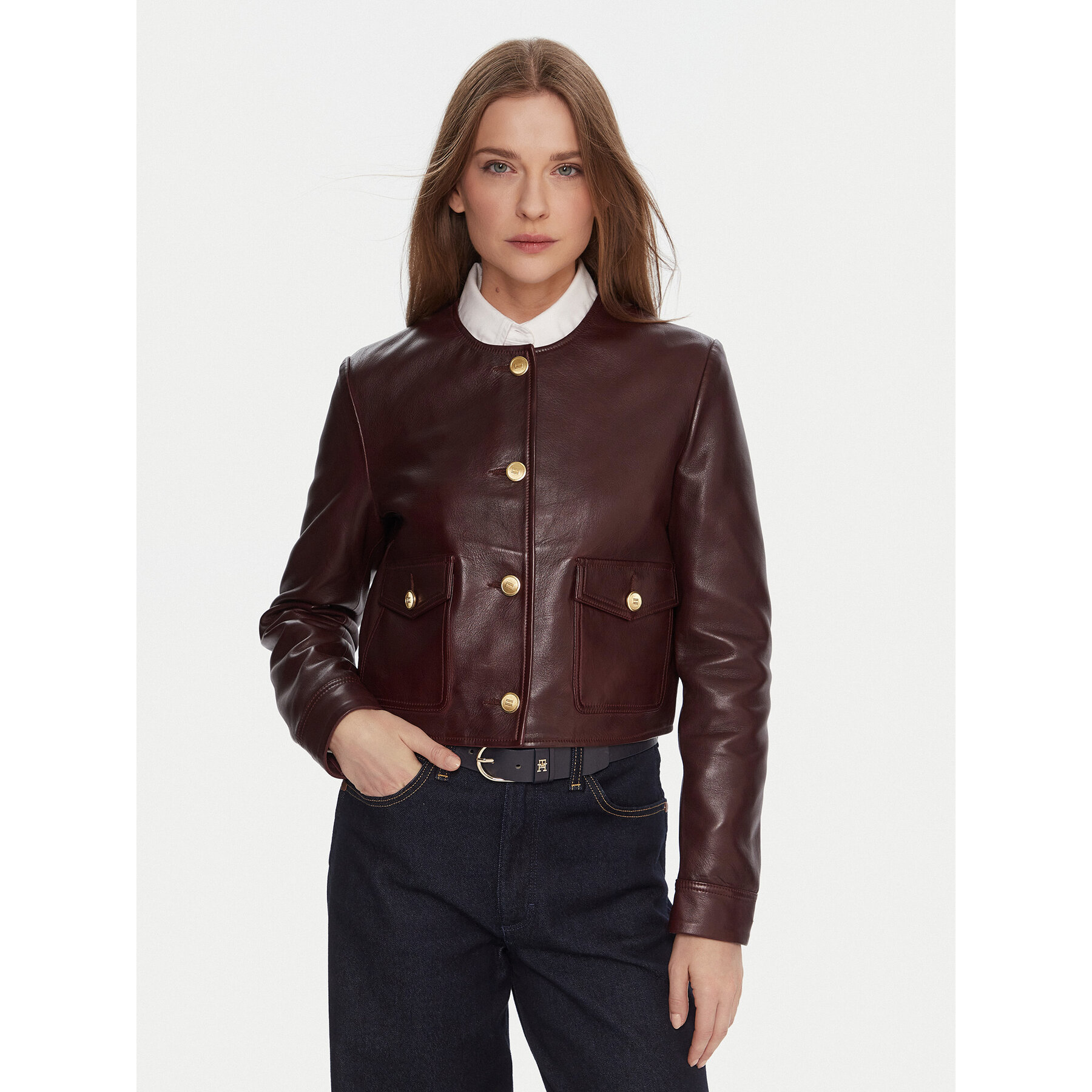 Tommy Hilfiger Kurtka skórzana WW0WW46861 Bordowy Regular Fit