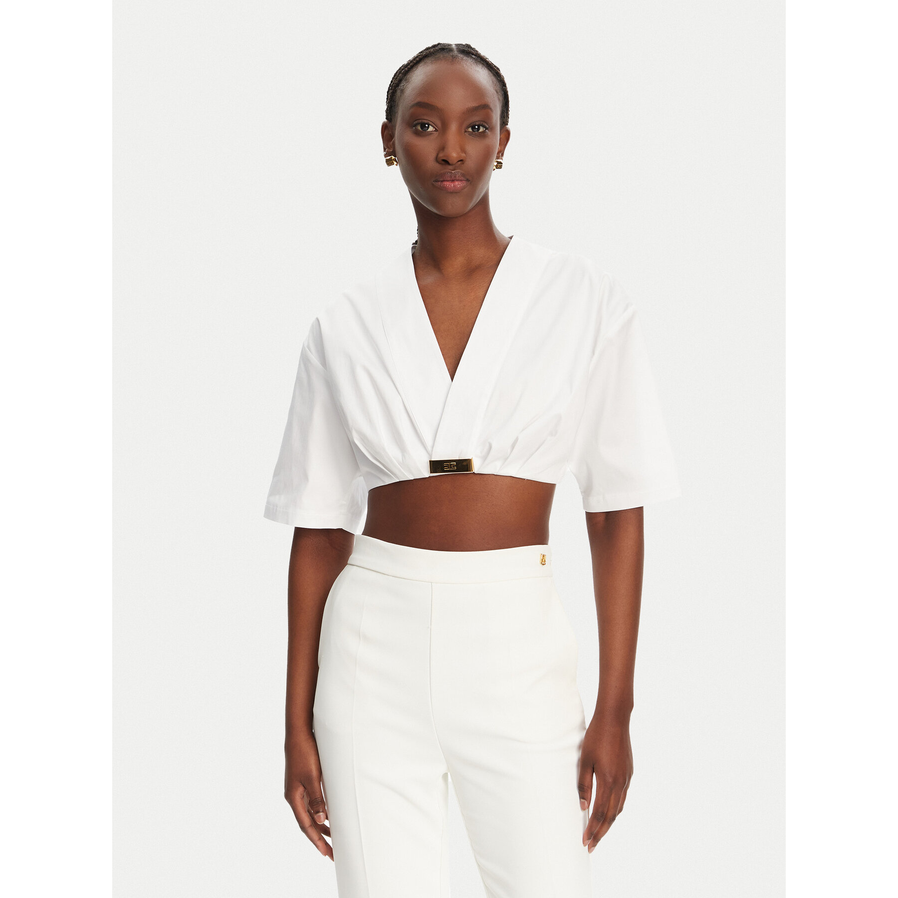 Elisabetta Franchi Bluzka CA12452E2 100 Biały Regular Fit