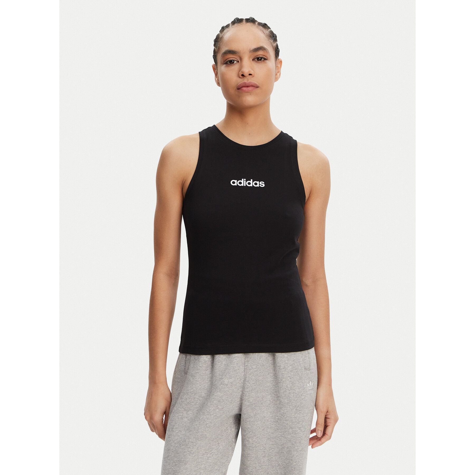 adidas Top Essentials Linear JC5798 Czarny Slim Fit