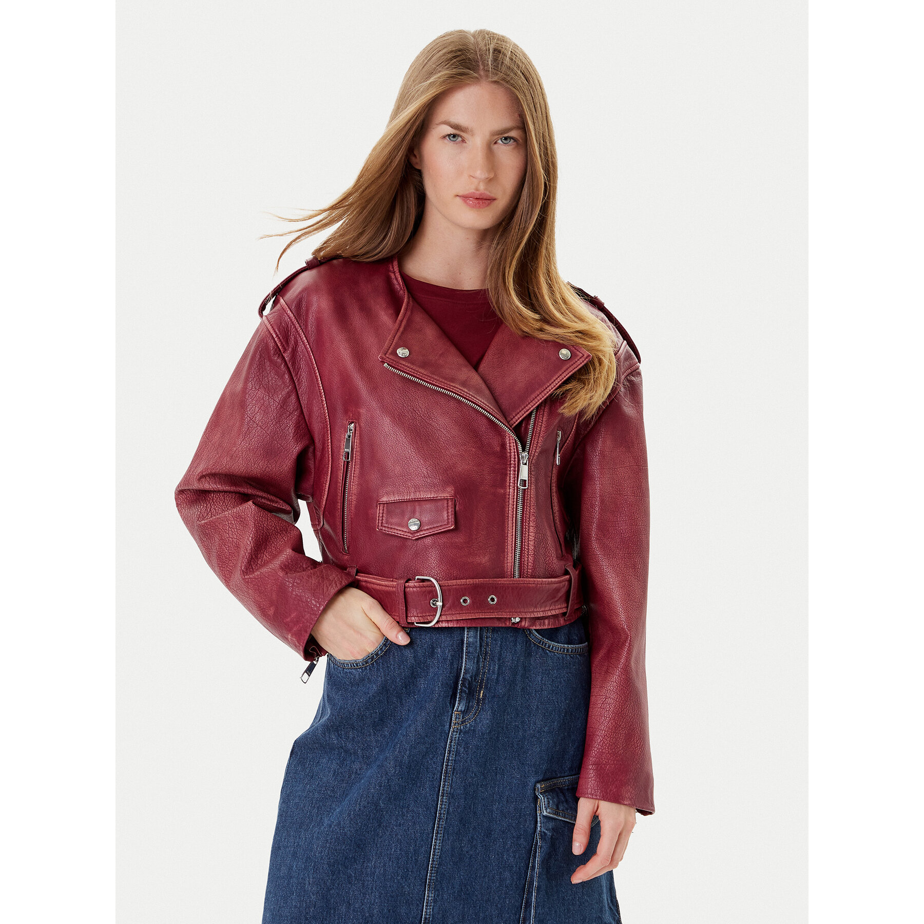 BOSS Kurtka skórzana C_Sadora 50543026 Bordowy Regular Fit