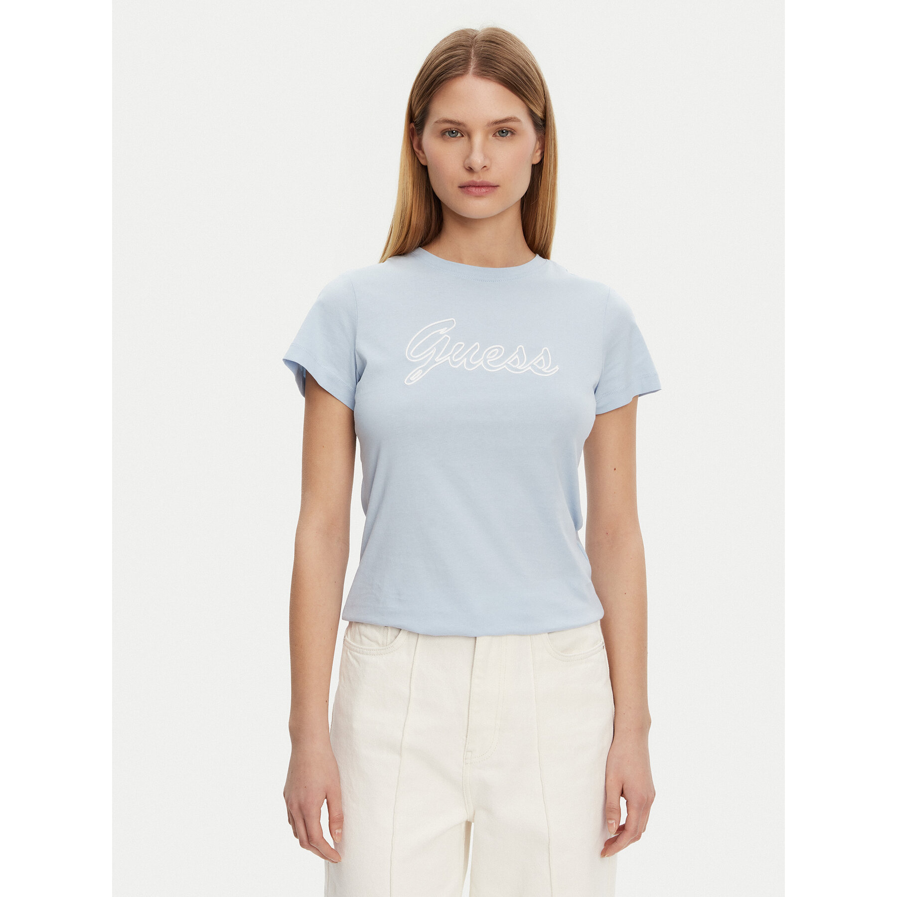 Guess T-Shirt V5GI02 K9RM1 Błękitny Slim Fit