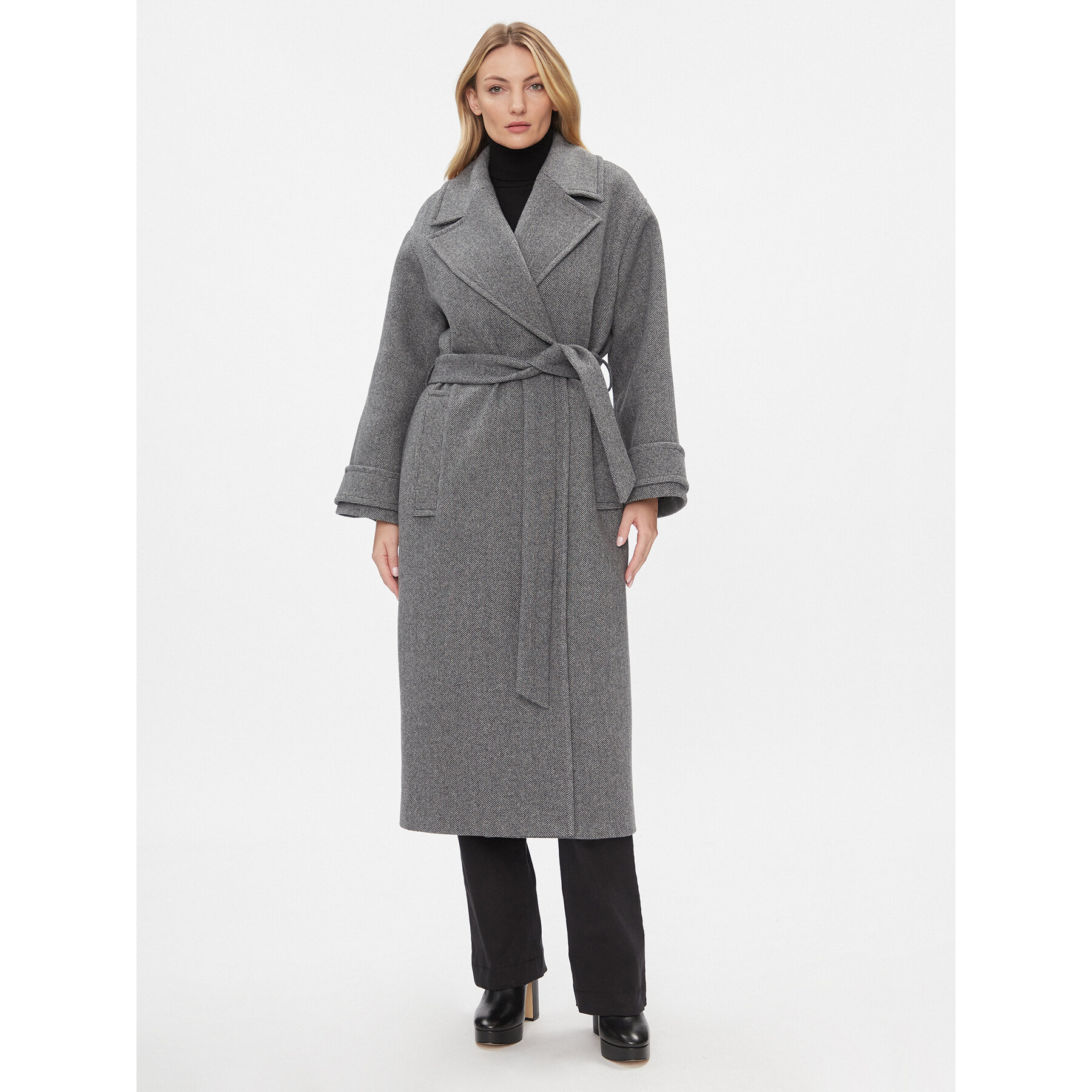 IVY OAK Płaszcz wełniany Claudia IO1123F1115 Szary Loose Fit