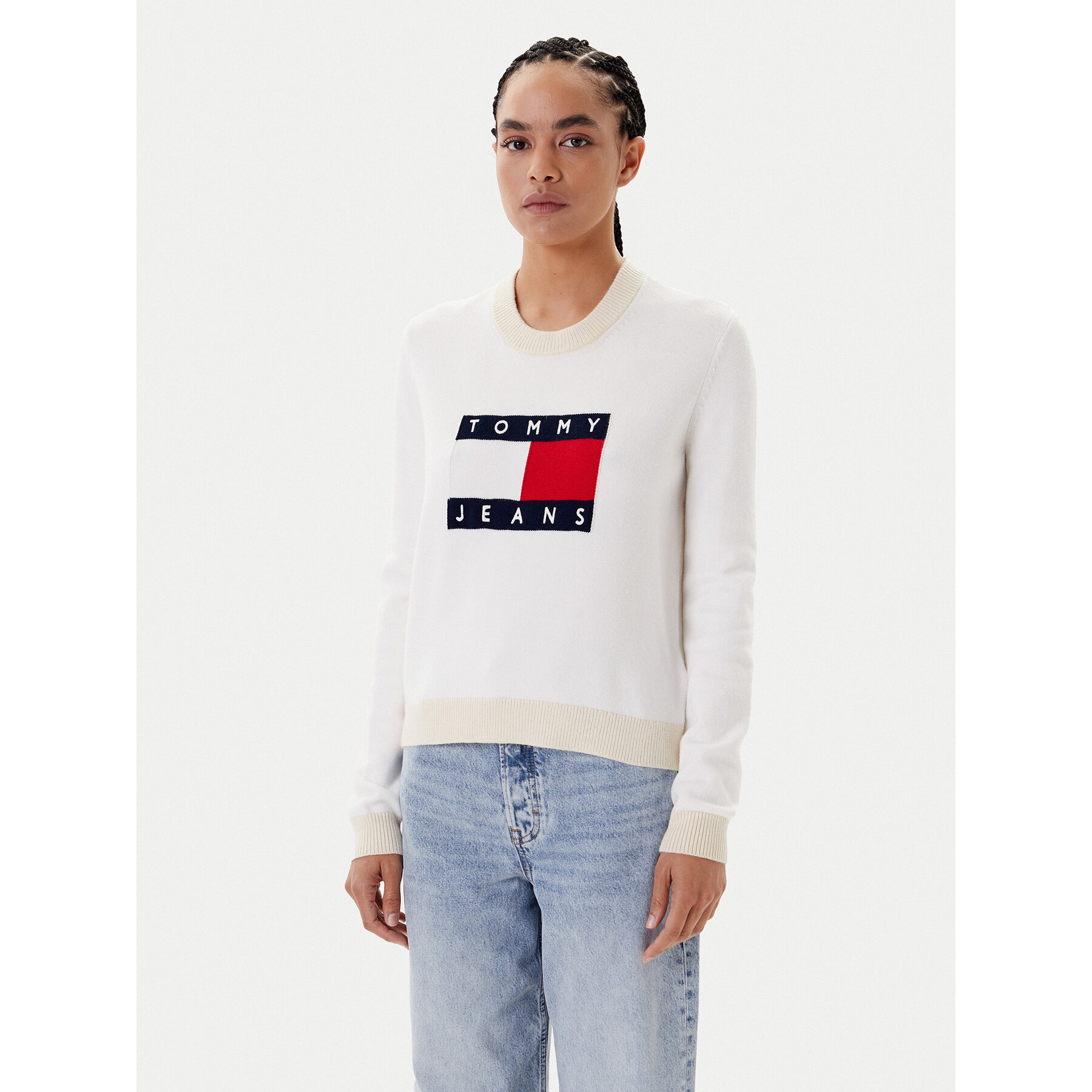 Tommy Jeans Sweter Colorblock Flag DW0DW20970 Biały Regular Fit