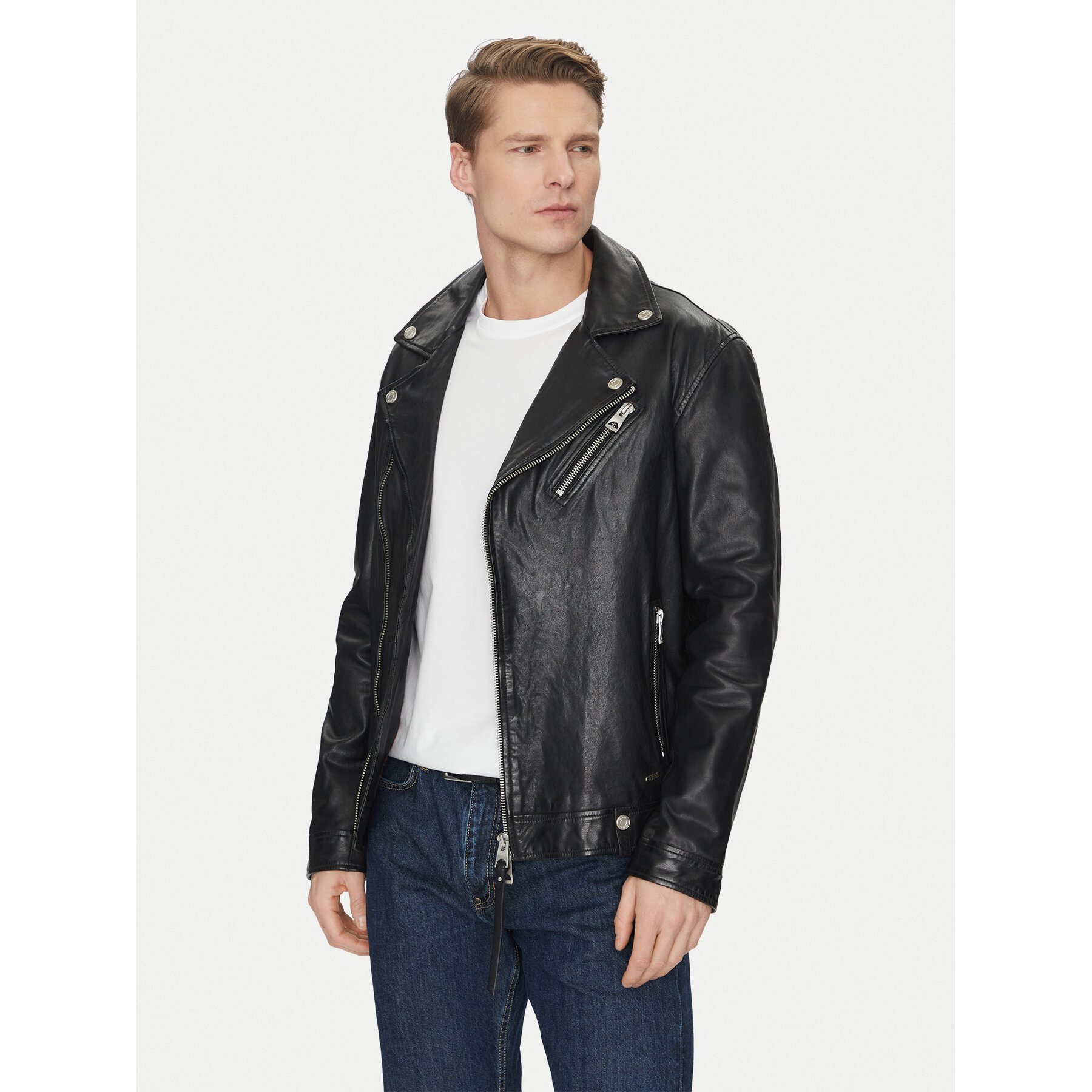 Guess Kurtka skórzana M2YL12 L0QN0 Czarny Regular Fit