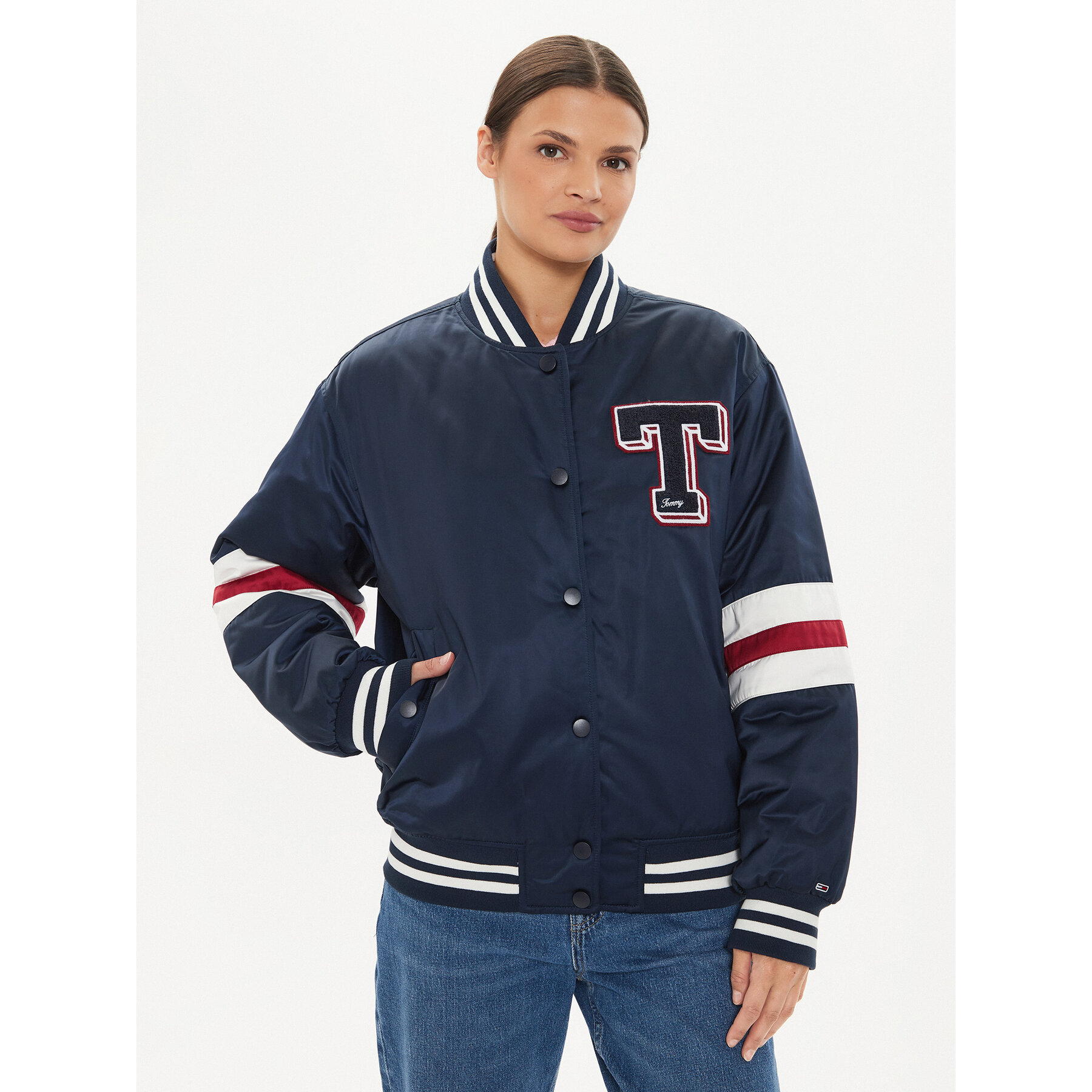 Tommy Jeans Kurtka bomber Letterman DW0DW18306 Granatowy Relaxed Fit