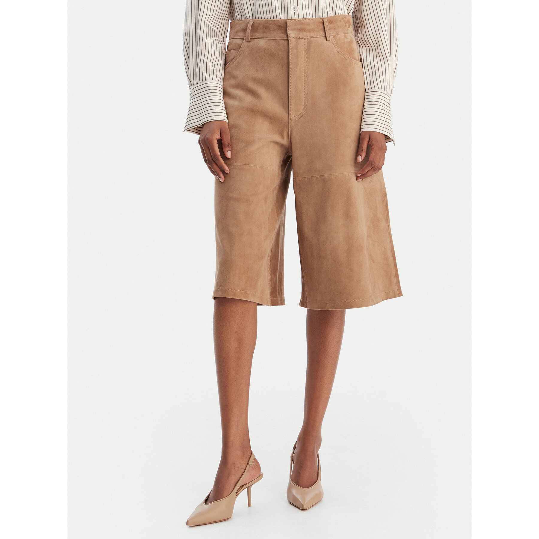 Marella Szorty skórzane Scoglio 2613431021 Beżowy Relaxed Fit