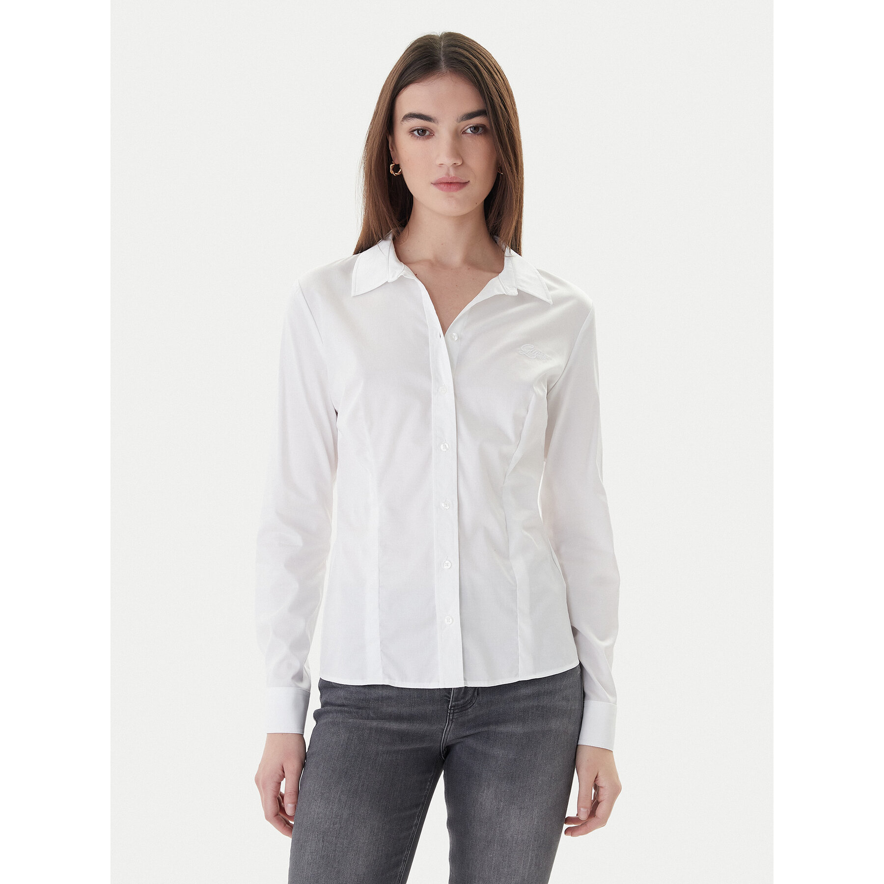 Guess Koszula W2YH41 WAF10 Biały Slim Fit