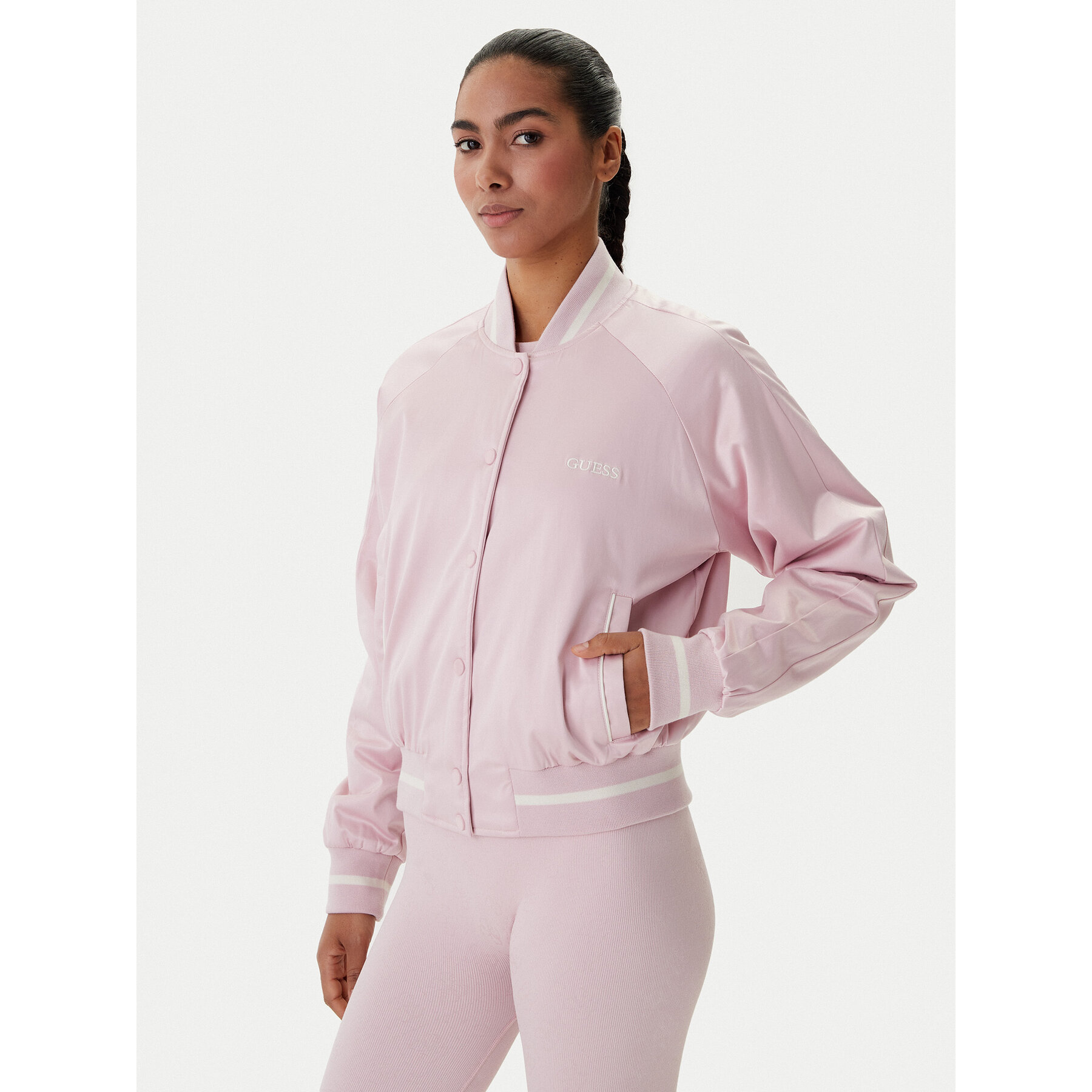 Guess Kurtka bomber V6RL02 WL022 Różowy Regular Fit