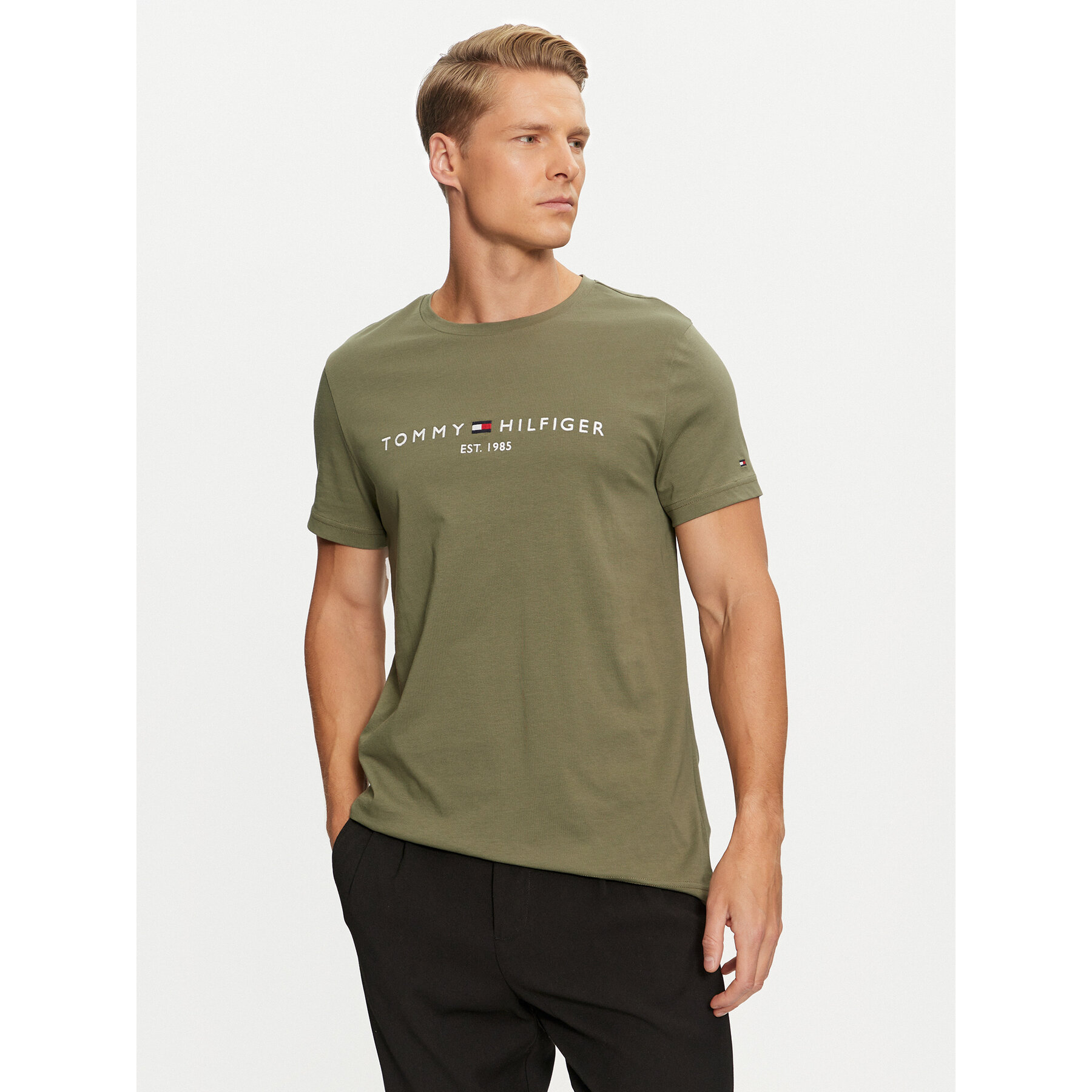 Tommy Hilfiger T-Shirt Logo MW0MW11797 Zielony Regular Fit