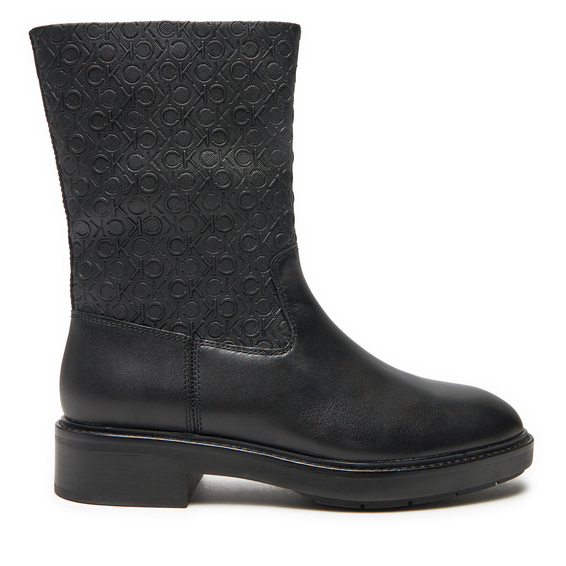 Calvin Klein Botki Flat Ankle Boot Mono Mix HW0HW02195 Czarny