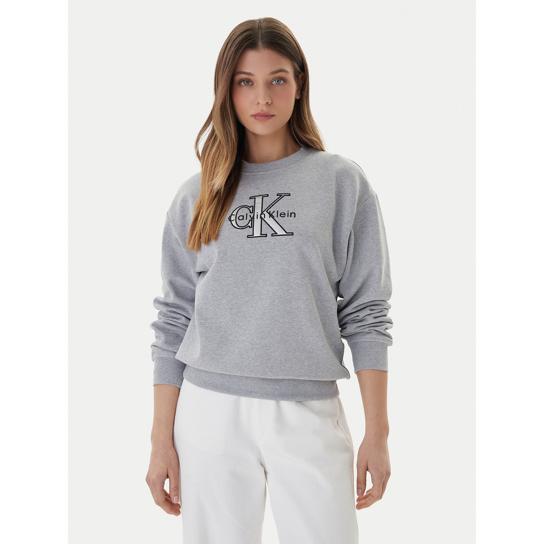 Calvin Klein Jeans Bluza Foil Monologo LV047E825G Szary Regular Fit