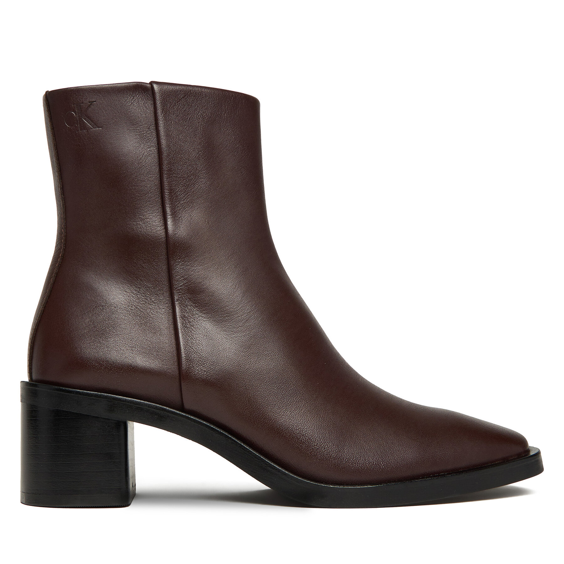 Calvin Klein Botki Block Heel Zip Boot Lth HW0HW02593 Bordowy
