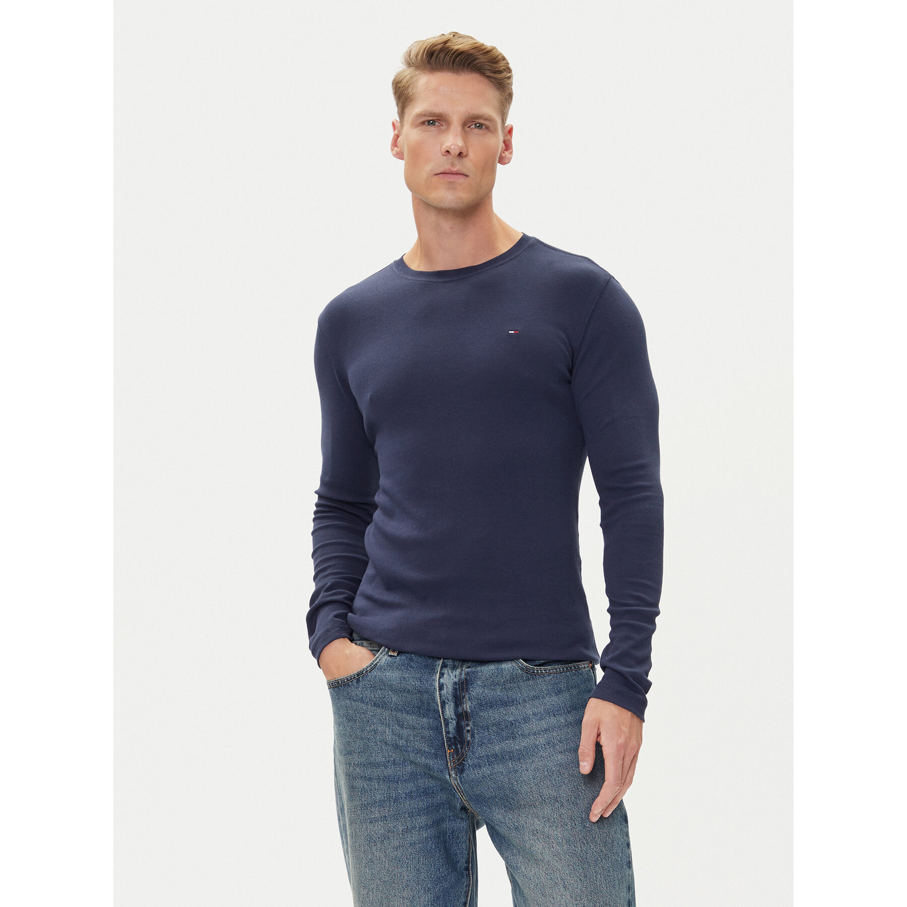 Tommy Jeans Longsleeve DM0DM04409 Granatowy Slim Fit