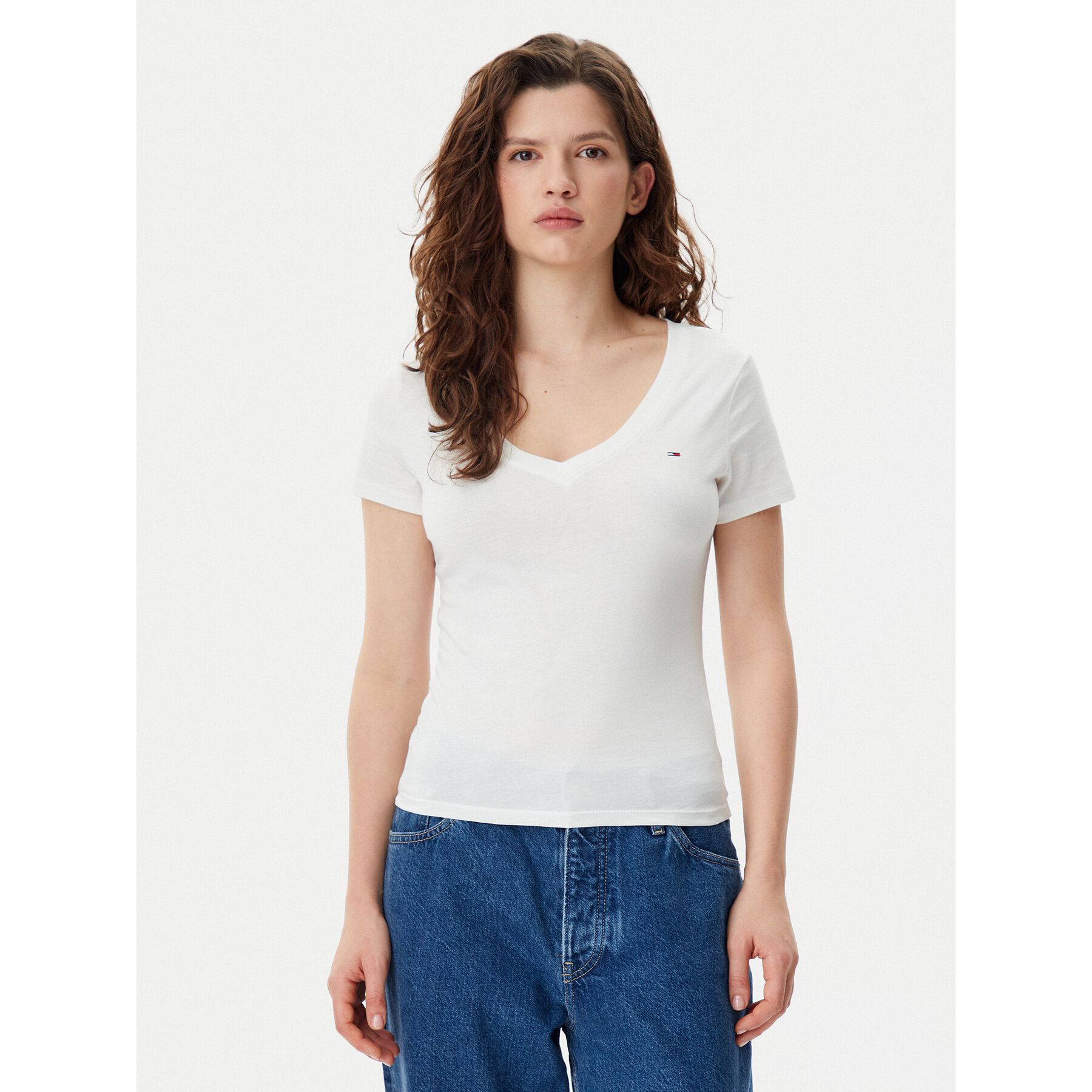 Tommy Jeans T-Shirt DW0DW20458 Biały Slim Fit