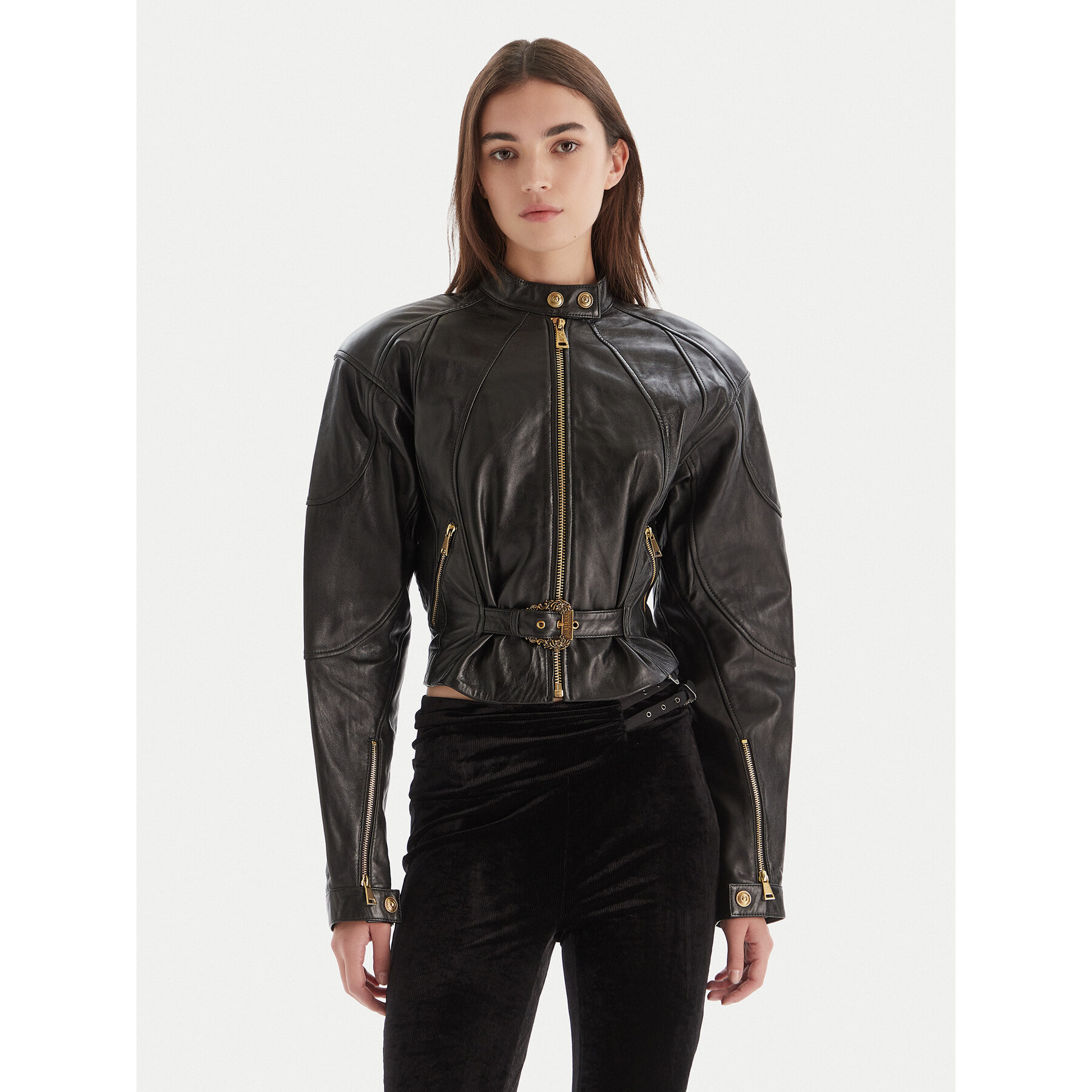 Versace Jeans Couture Kurtka skórzana 79HAVP03 CP021 Czarny Regular Fit