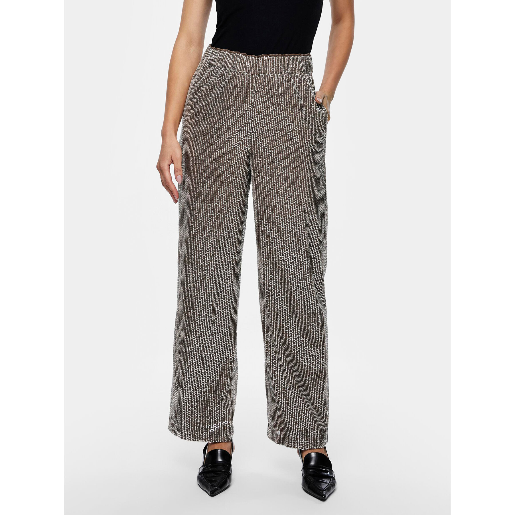YAS Spodnie materiałowe 26032755 Srebrny Regular Fit
