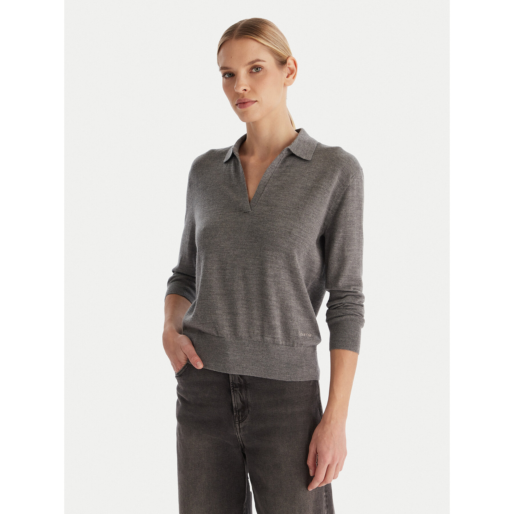 Calvin Klein Sweter LV044A305G Szary Regular Fit
