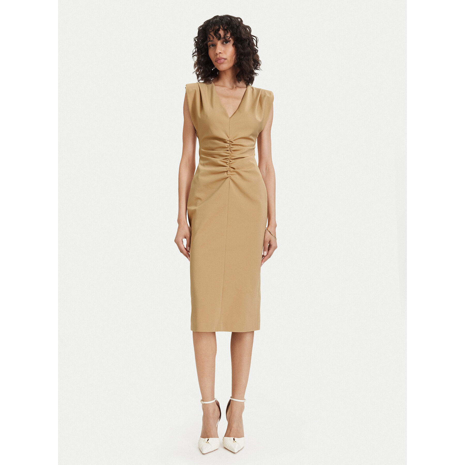 ACCESS FASHION Sukienka koktajlowa 63-3409-162 Beżowy Regular Fit