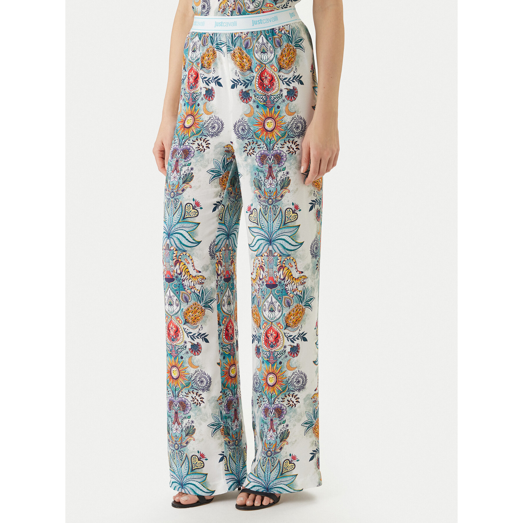 Just Cavalli Spodnie materiałowe 80PAA120 NS837 Błękitny Wide Leg