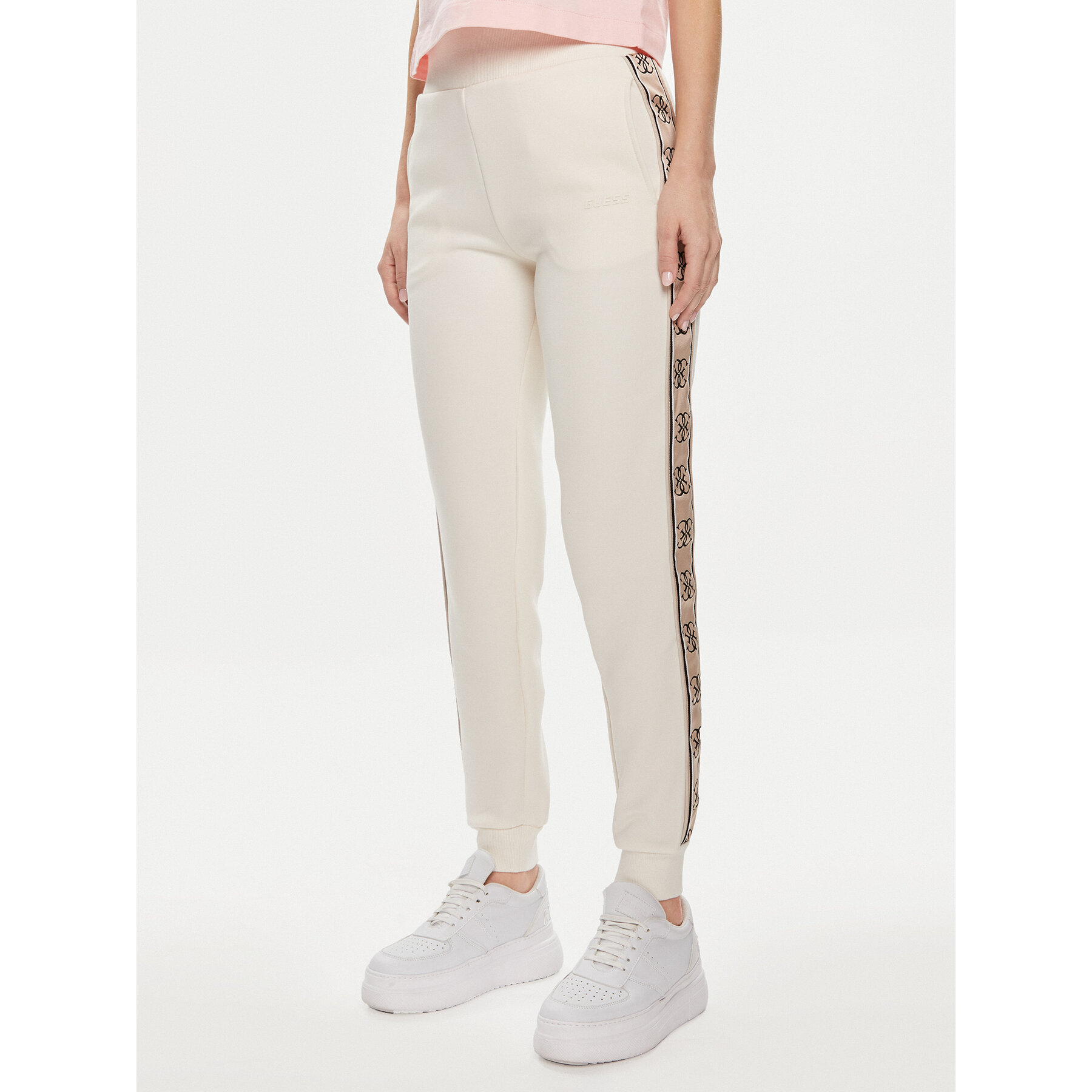 Guess Spodnie dresowe Britney V2YB15 KB3P2 Écru Regular Fit