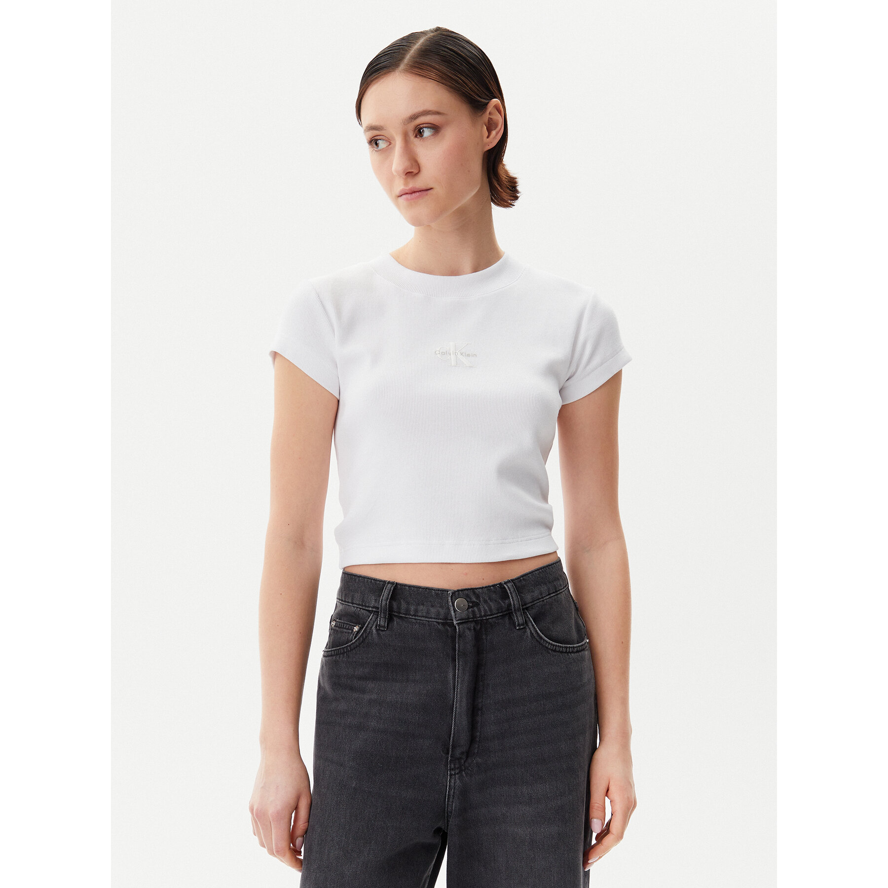 Calvin Klein Jeans T-Shirt LV047AB802 Biały Regular Fit